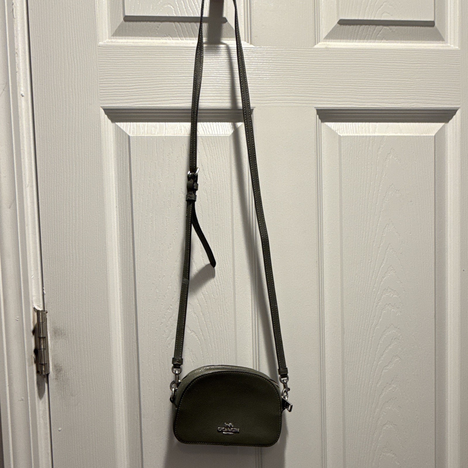 Coach Olive Green Small Crossbody Bag Zip Closure Detachable Strap Silver HW