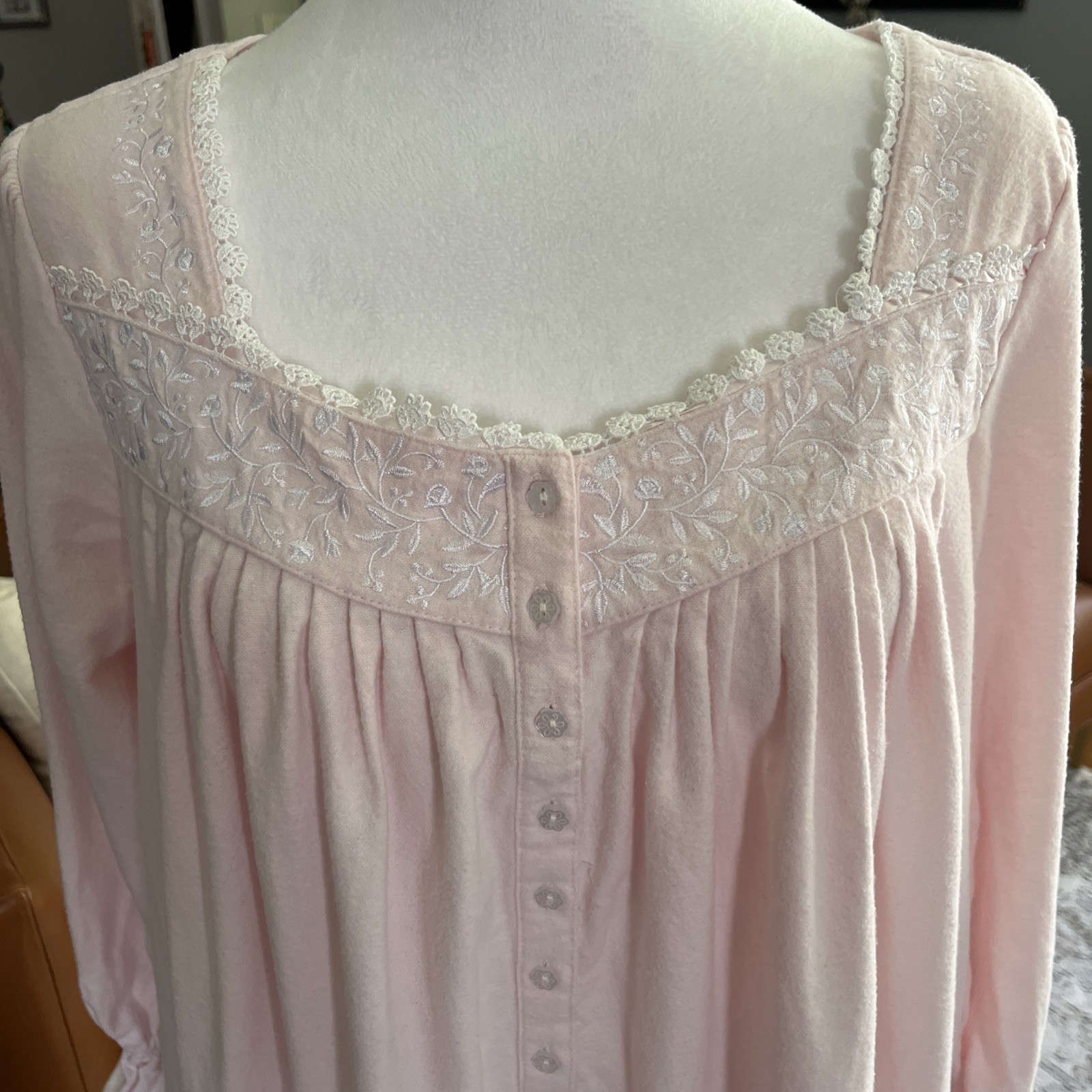 Eileen West Pink 100% Cotton Flannel Long Pink Ballet Nightgown Sz S Cottagecore