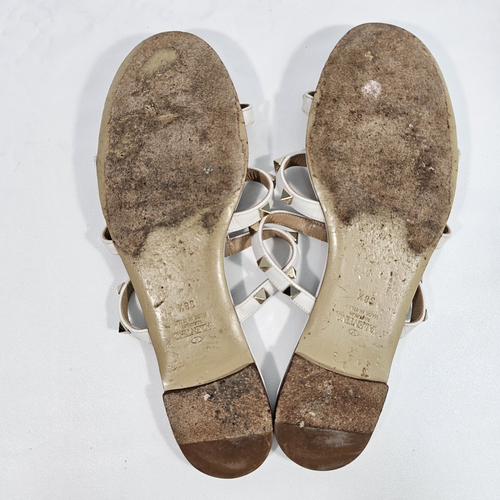 Valentino Garavani Rockstud White Leather Flat Slide Sandals Sz 38.5 US 8.5