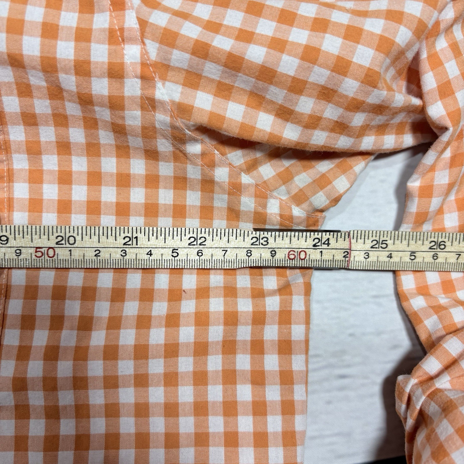Upcycled Orange Gingham Check Ruffle Collar Oxford Shirt Womens Preppy VIRAL