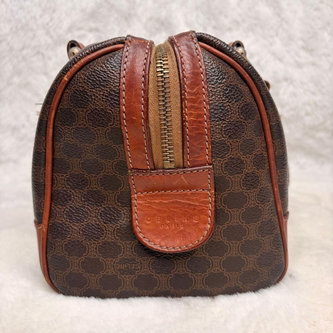 Vintage CELINE PARIS Brown Canvas Macadam Leather Boston Tote Bag Made in Italy