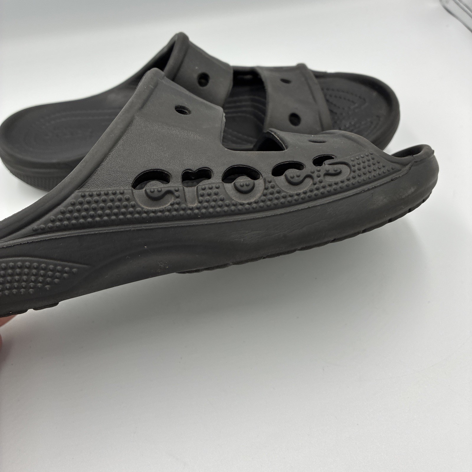Crocs Baya Slide Sandals Unisex M7 W9 Black Comfort Double Strap Slip On EUC