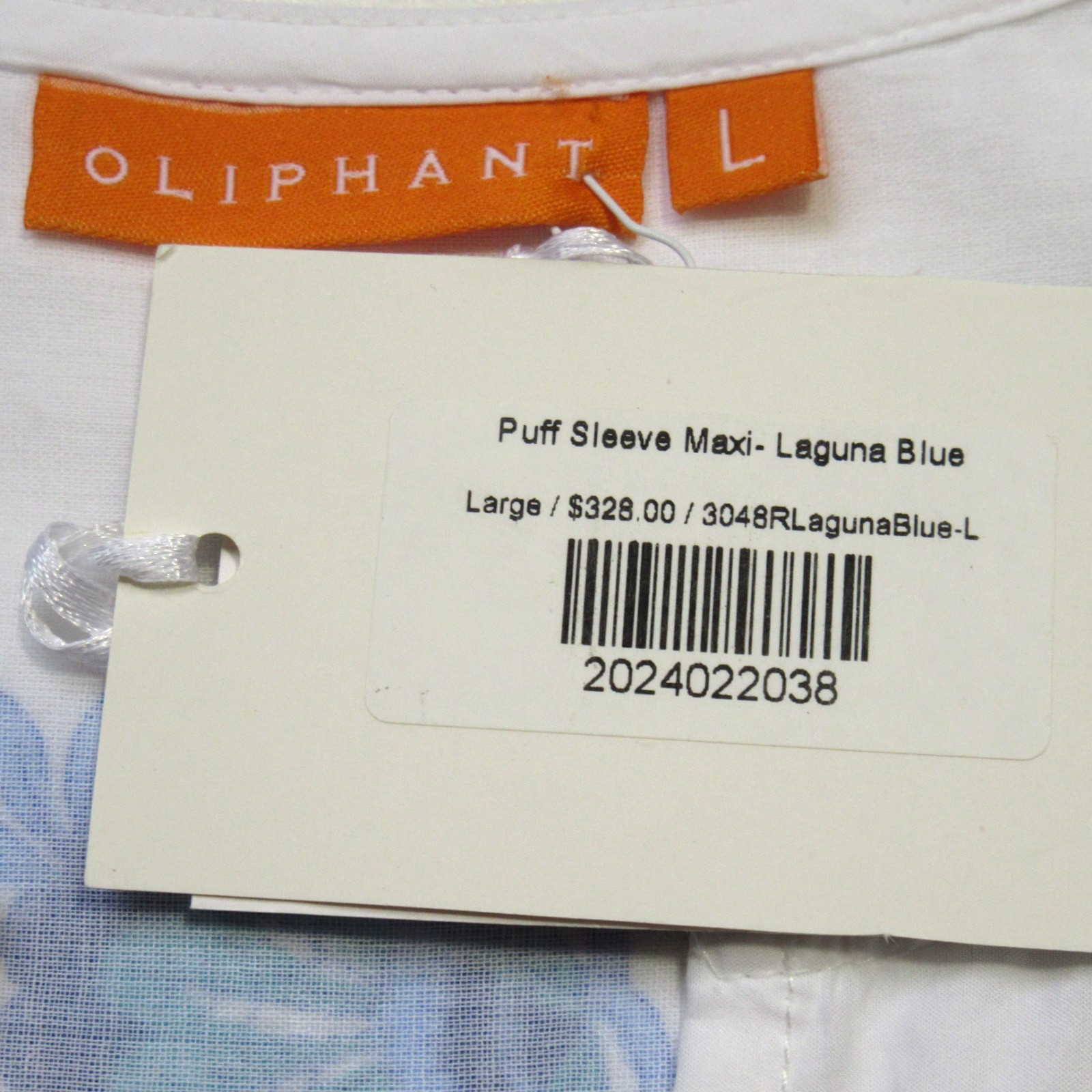 NWT Oliphant Puff Sleeve Maxi in Laguna Blue Floral Cotton Dress L $328