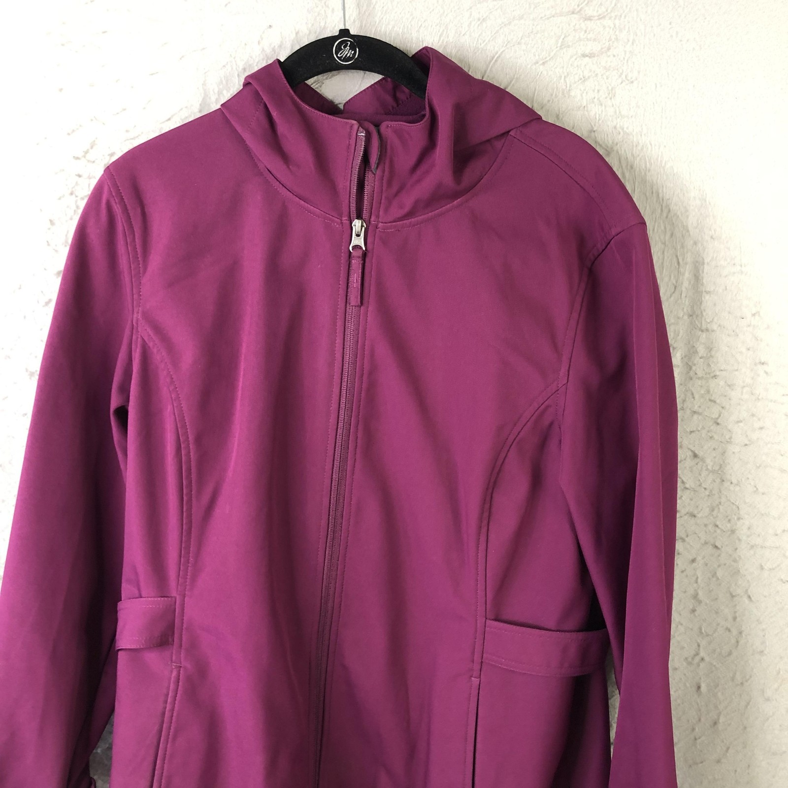 FreeTech Coat Womens L Purple Softshell Hooded Rain Zip Pockets Berry Parfait