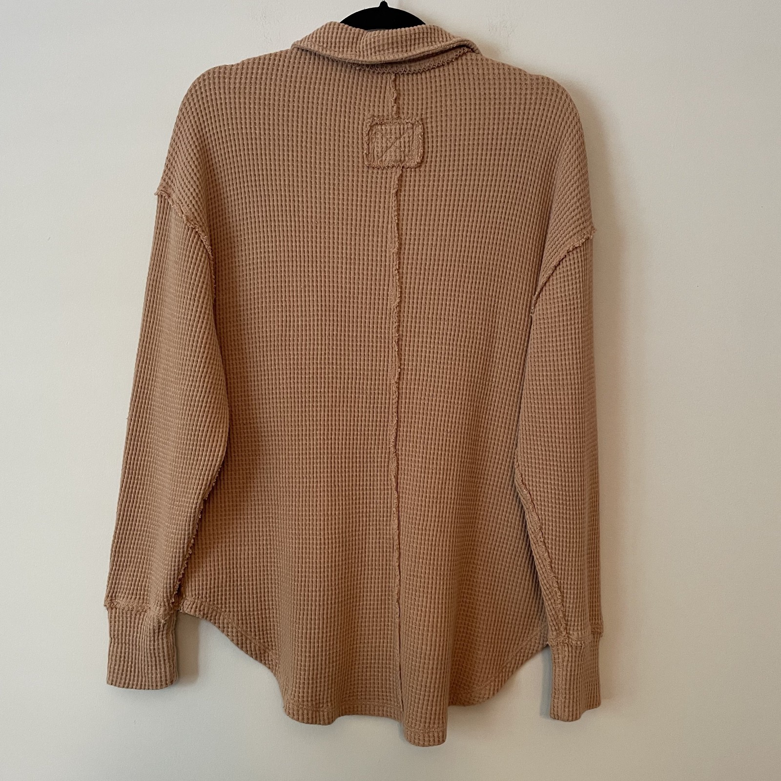 NWT Aerie Waffle Knit Collared Pullover Tan Sz S Oversized Slouchy Travel Lounge