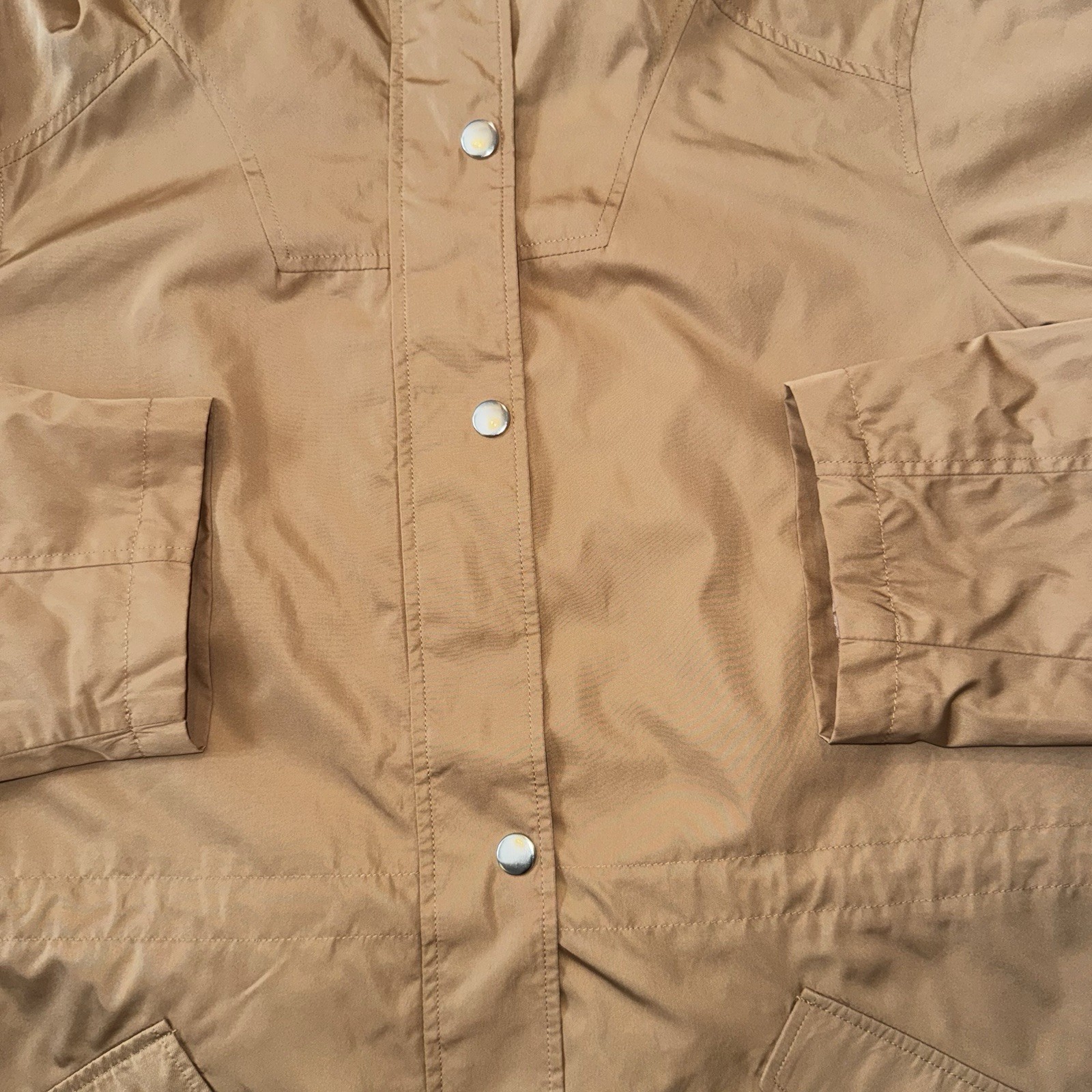 Time&Tru Women’s 1X Hooded Utility Jacket Zipup Button Hooded Khaki Windbreaker