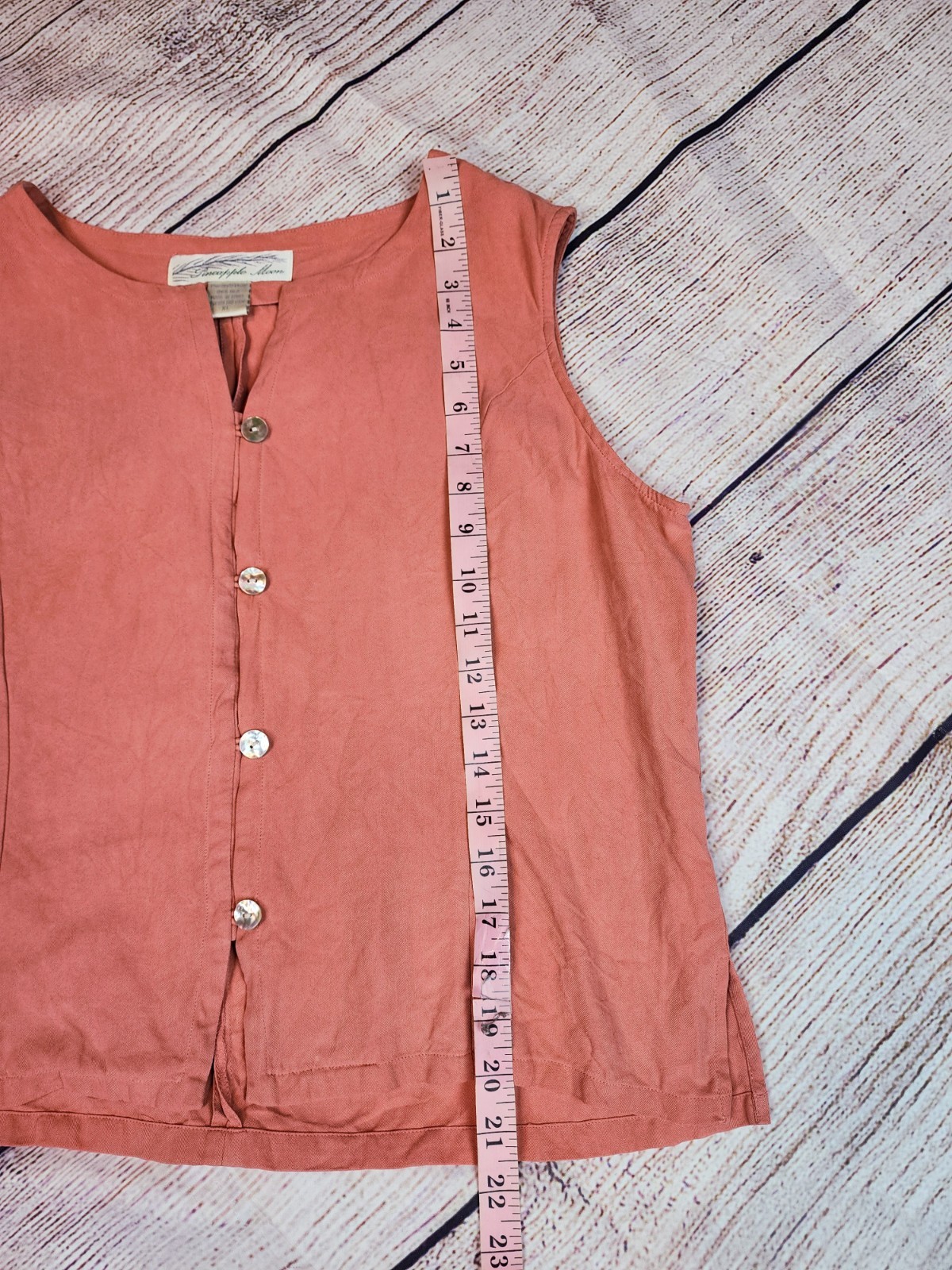 Pineapple Moon 100% Silk Coastal Vacation Peachy Pink Sleeveless Blouse XL 90’s