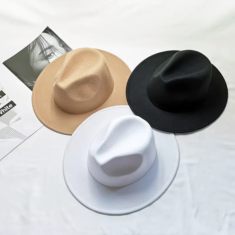 Classic Wide Brim Fedora Hat Felt Panama Jazz Cap Unisex Style, Men, Woman