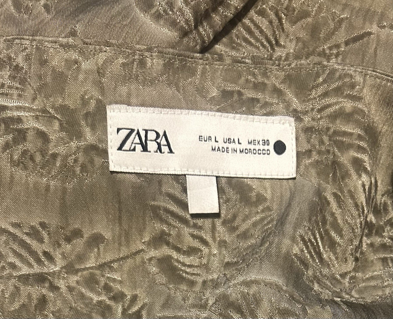 Zara Sage Green Jacquard Wrap Cami Top Asymmetrical Tie Leaf Print L