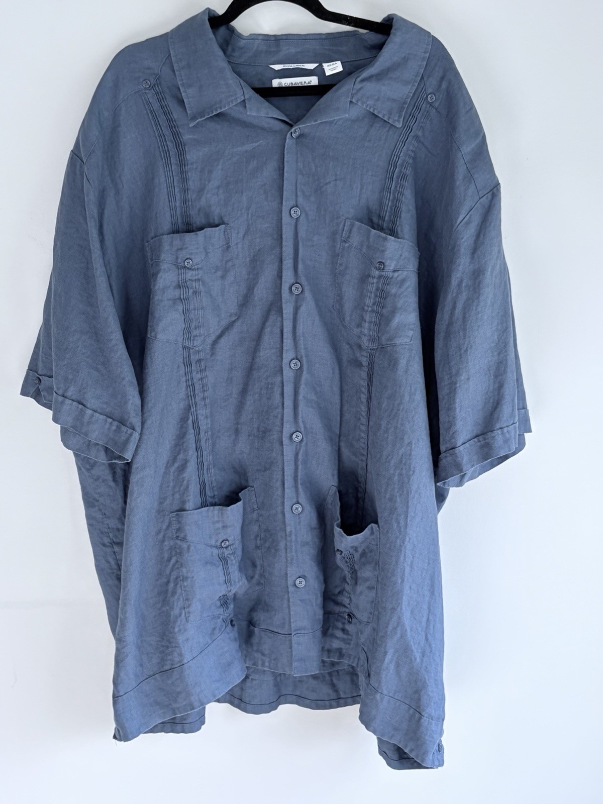 Cubavera Linen Guayabera Shirt Mens 4XLT Blue Short Sleeve Big Tall 100% Linen
