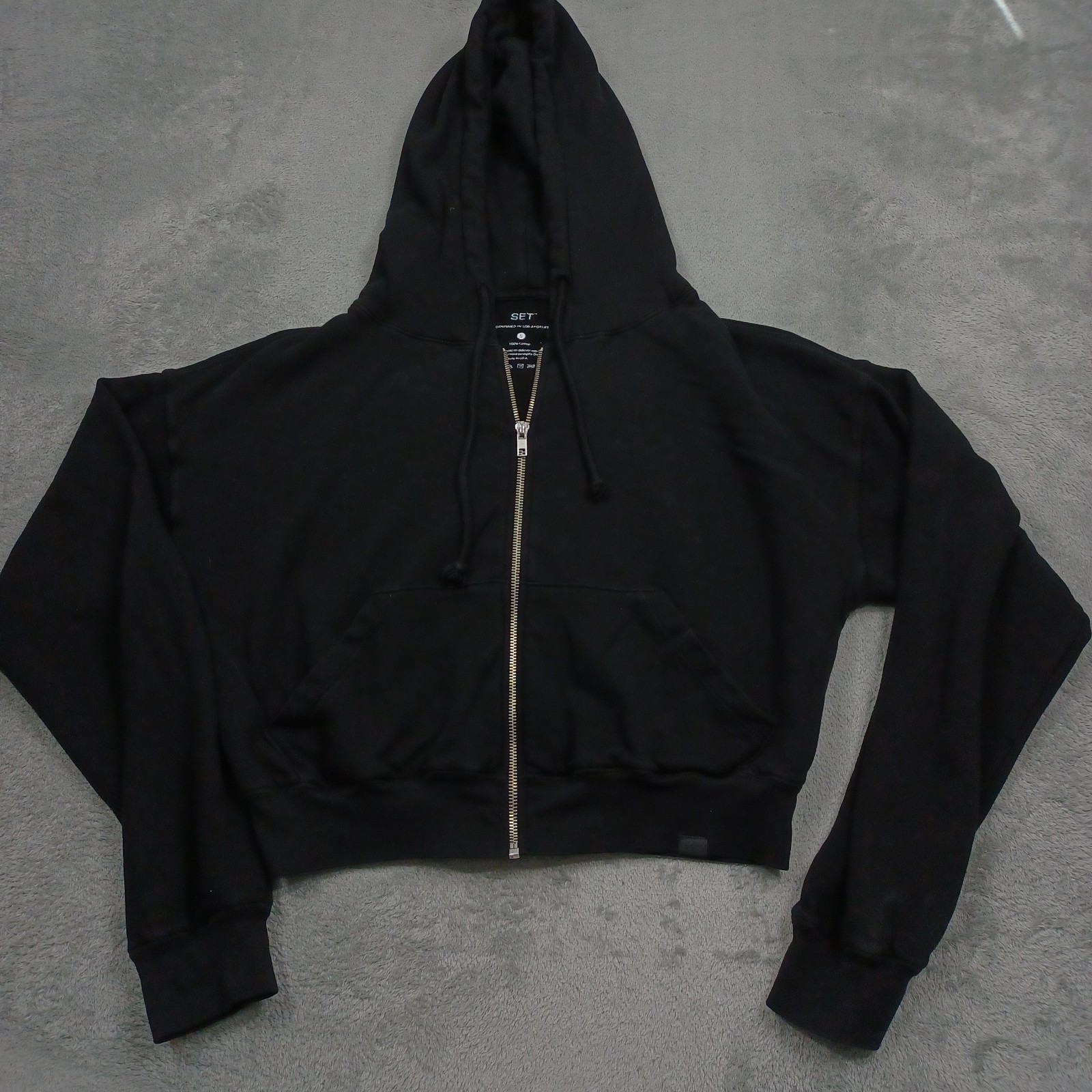 Set Active Jacket Womens Small Black Full Zip Hooded USA Cotton