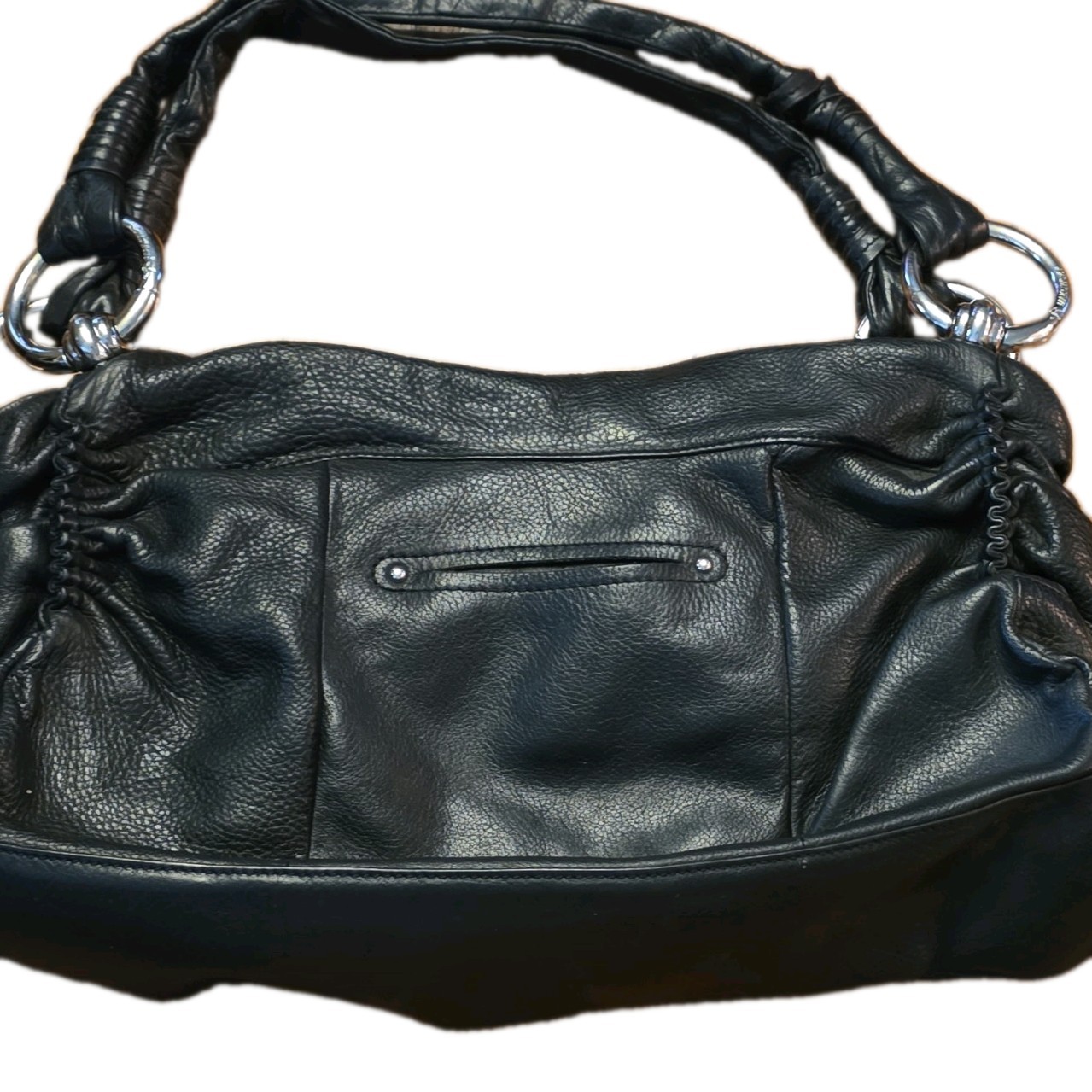 B Makowsky Women’s Black Handbag Magnet Closure Outer Pocket Silver
