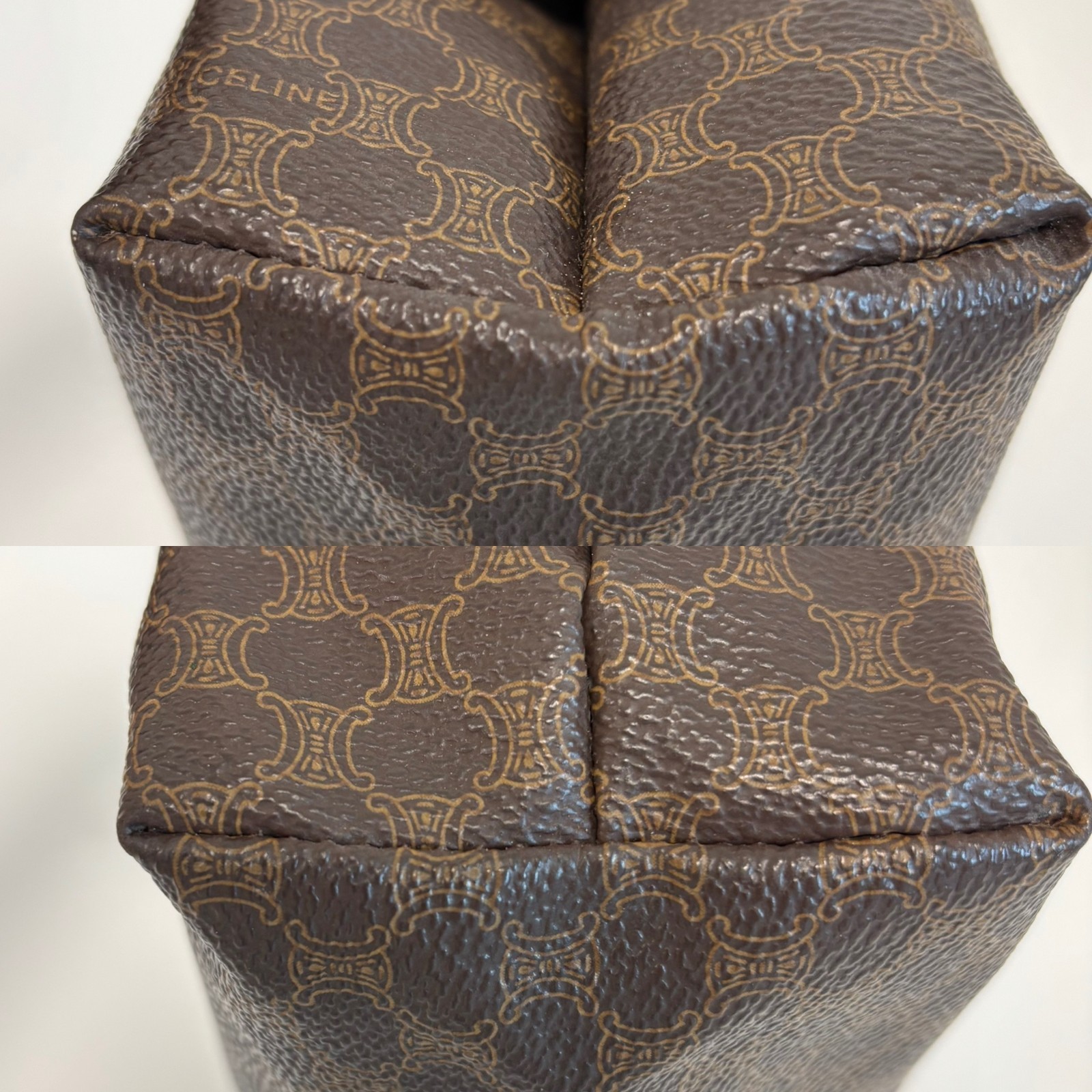 CELINE Vintage Macadam Vanity Clutch Bag Purse Cosmetic Pouch Brown