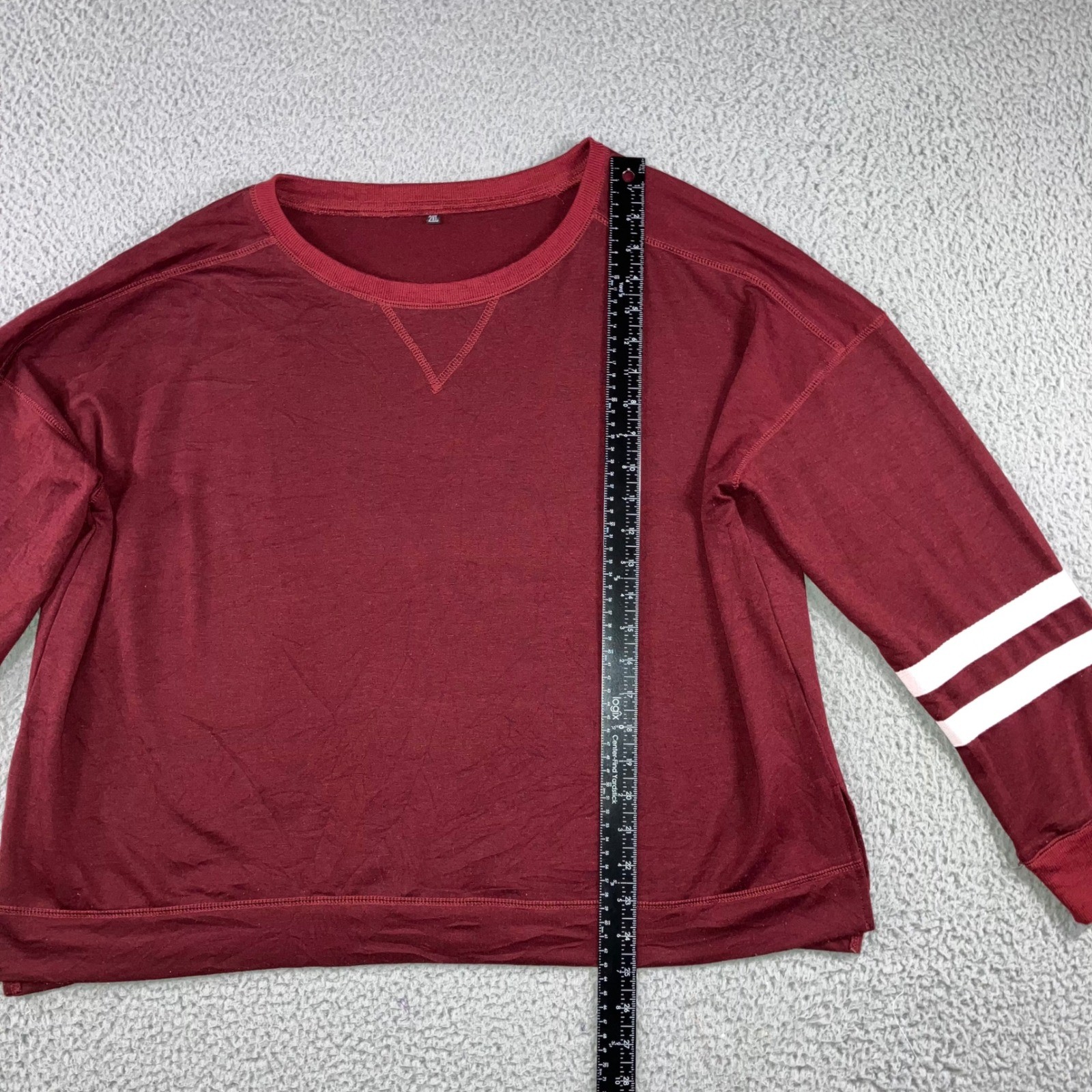 Varsity Stripe Oversized Sweatshirt Women 2XL Maroon Preppy Retro Relaxed Fit
