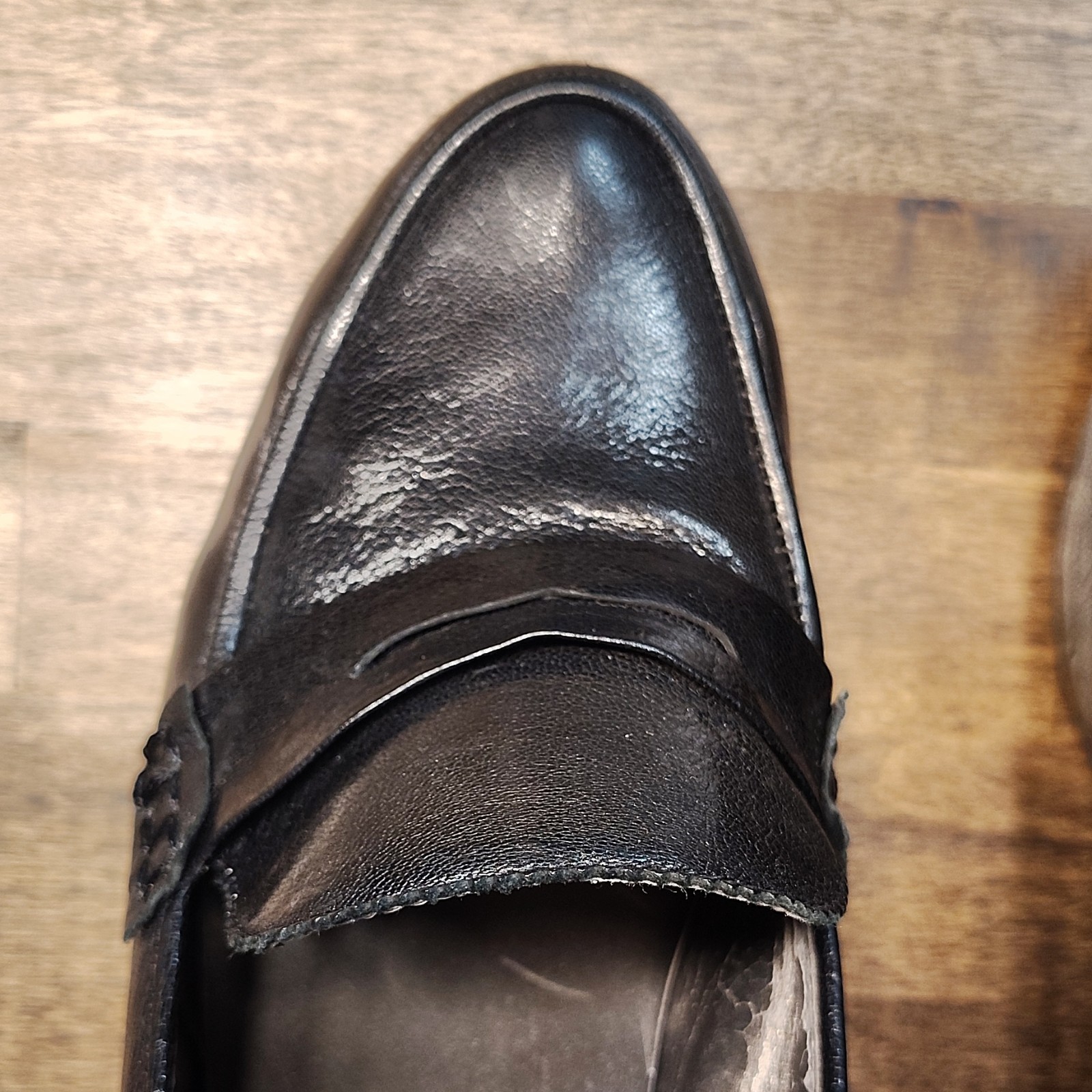 me Too Black Leather Platform Almond Toe Slip On Block Heel Loafers Womens 12M