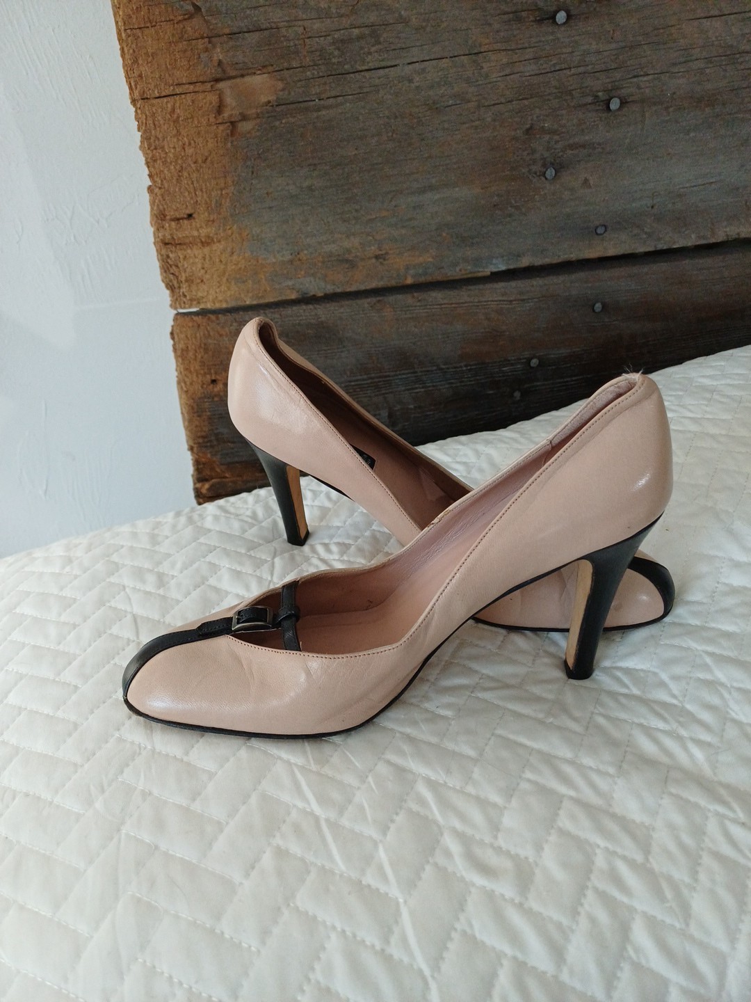 CLAUDIA CIUTI Black & Nude Pointed Toe Heels Pumps Size 7