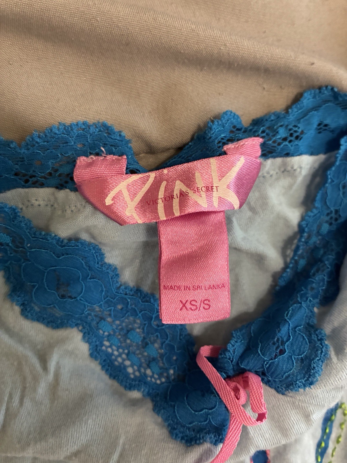 VS PINK Blue Y2K Slip Dress Adjustable Straps Lace Trim XS/S