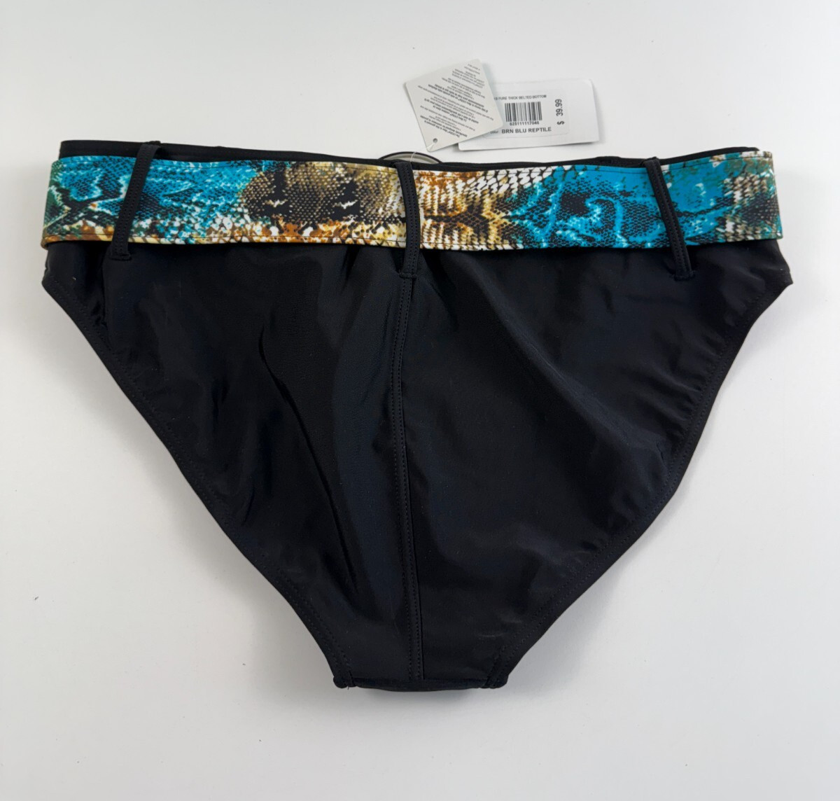 Bikini Bay Thick Belted Classic Hipster Bikini Bottom Black Size 16 NWT