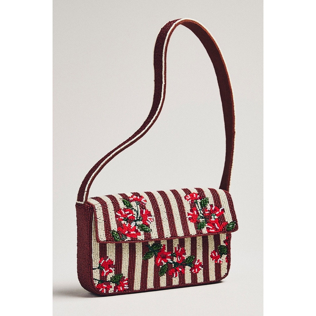 nwt ANTHROPOLOGIE The Fiona Beaded Bag: floral Edition maroon stripes