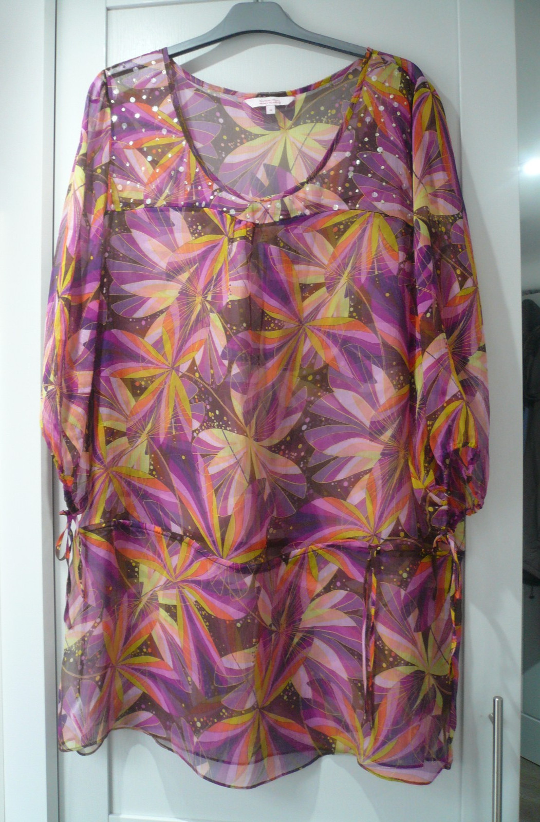 M Williamson SILK pink kaftan/ beach Tunic Size 16 (18) Debenhams leaf fab con