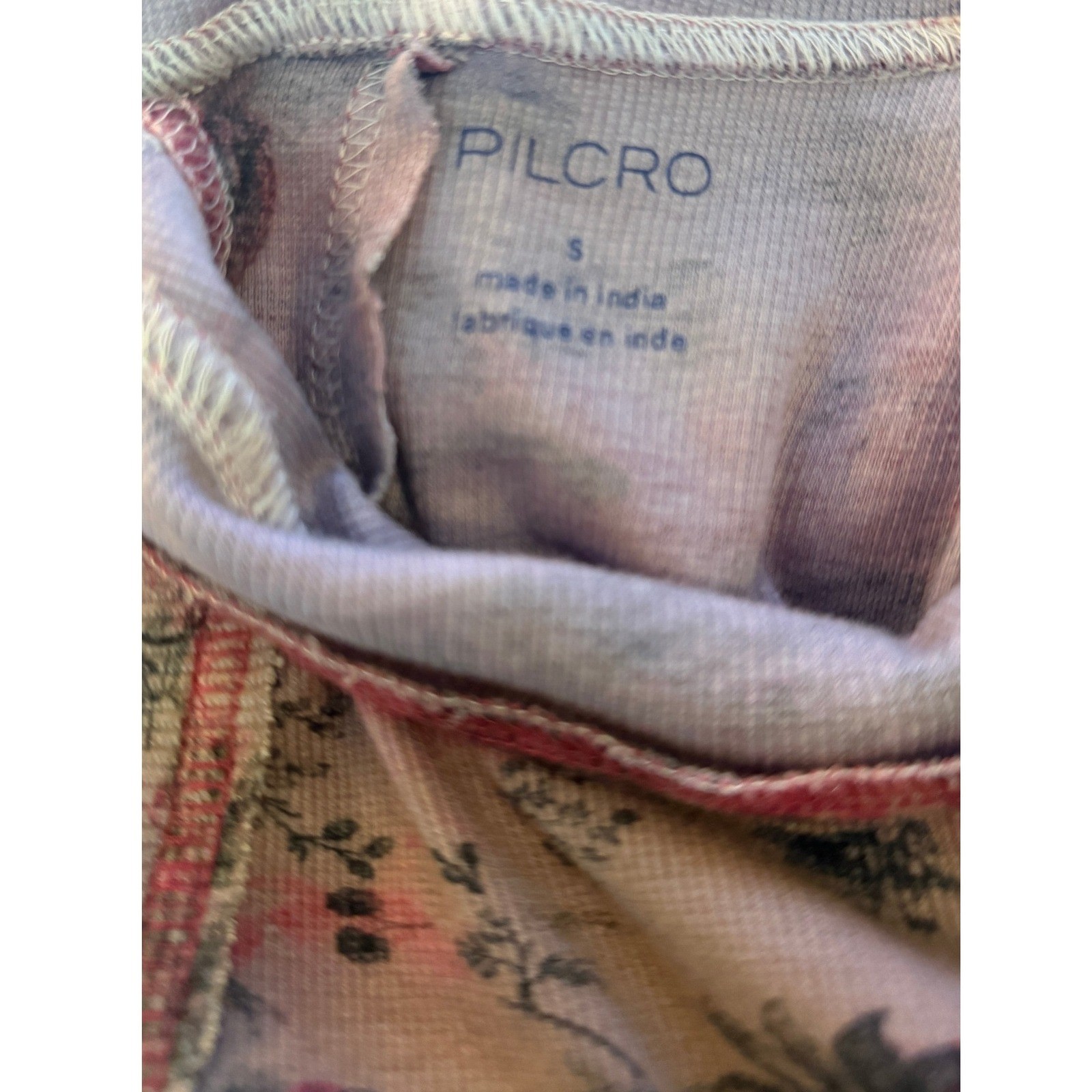 Pilcro Pink Black Floral Toile Waffle Knit Mock Neck Sleeveless Top Small