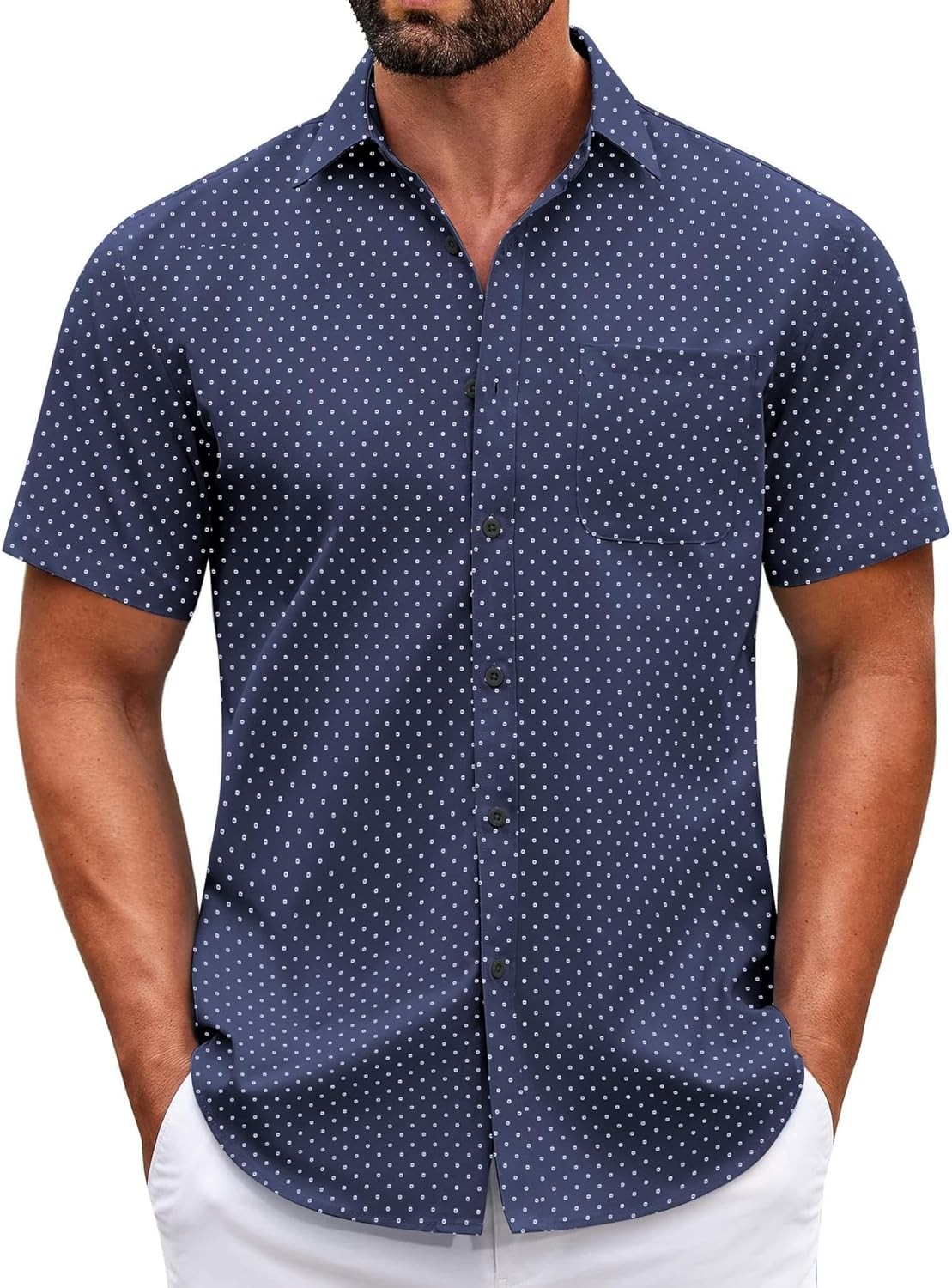 Mens Short Sleeve Casual Button Down Shirts Summer Untucked Dress Shirts