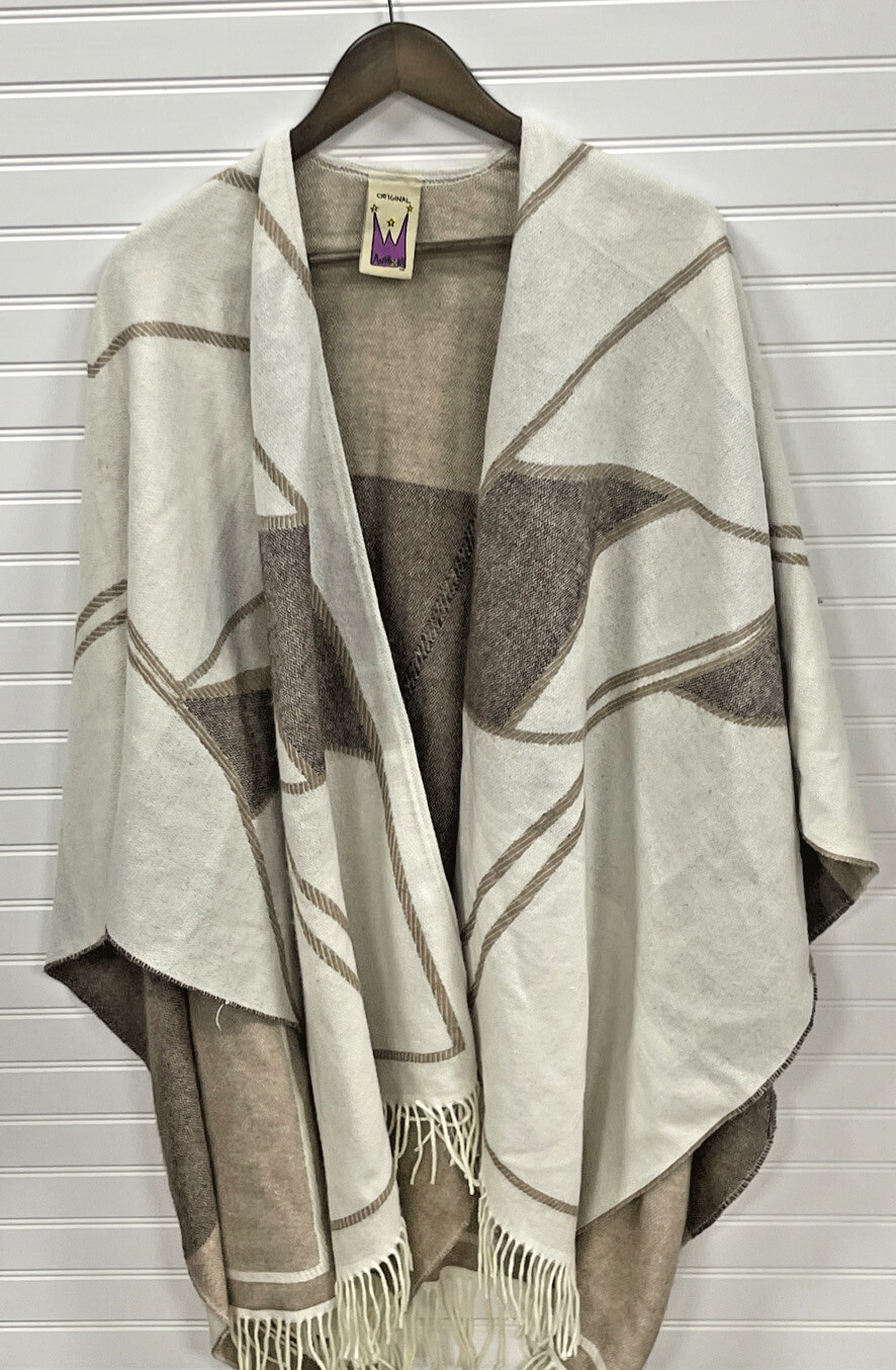 Anthony Original Multicolor Brown Ivory Plaid Open Shrug Sweater Shawl One Size