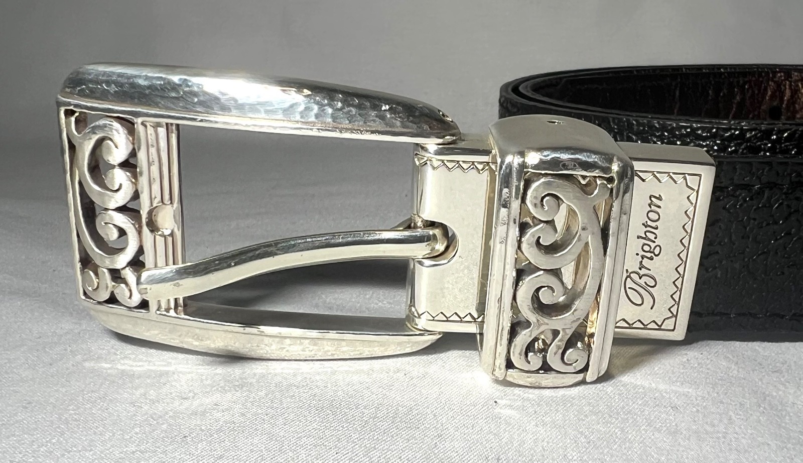 Brighton Reversible Belt Black Texture/Bronze Brown with Hammered Buckle