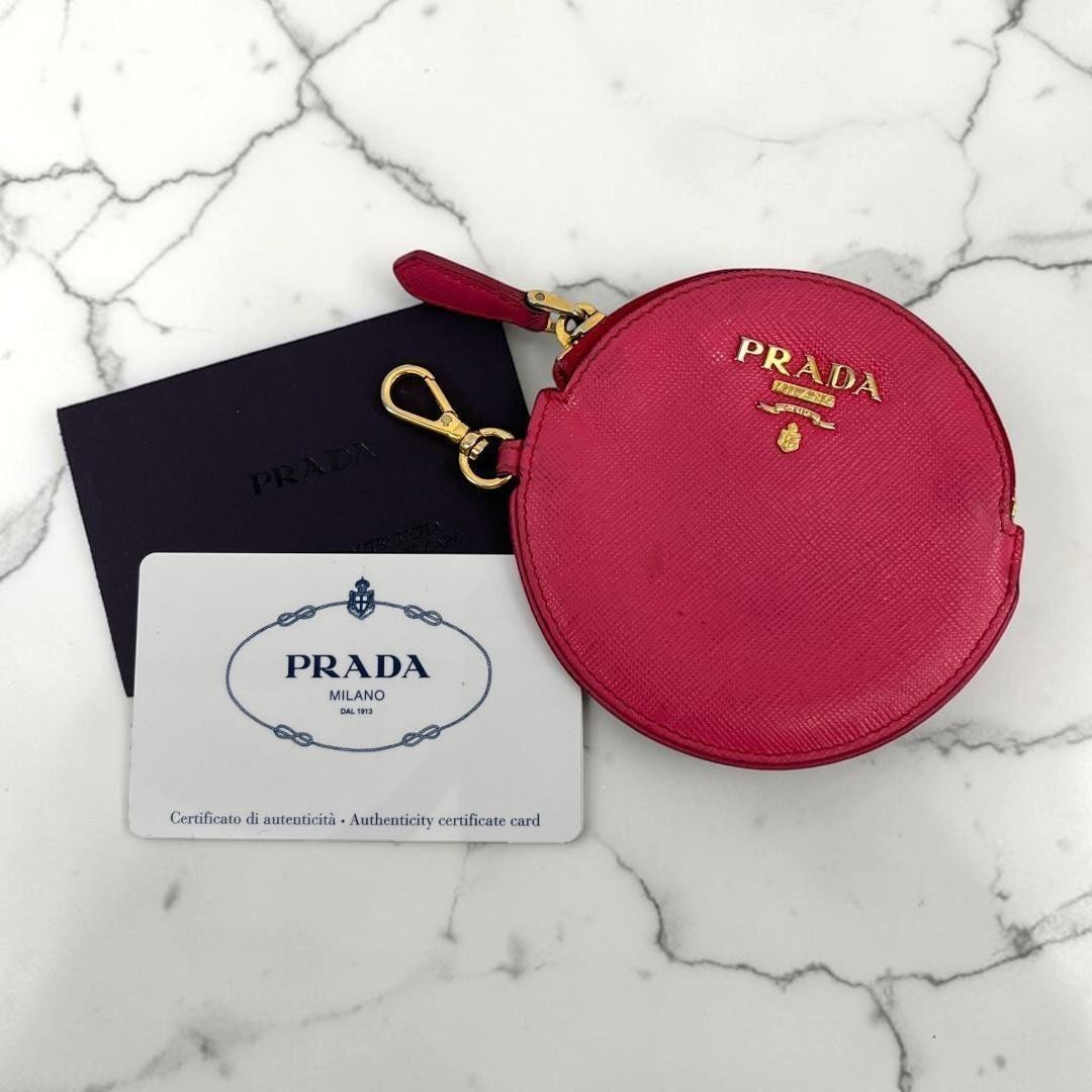 PRADA Coin Case Small Wallet Saffiano Pink with G Card