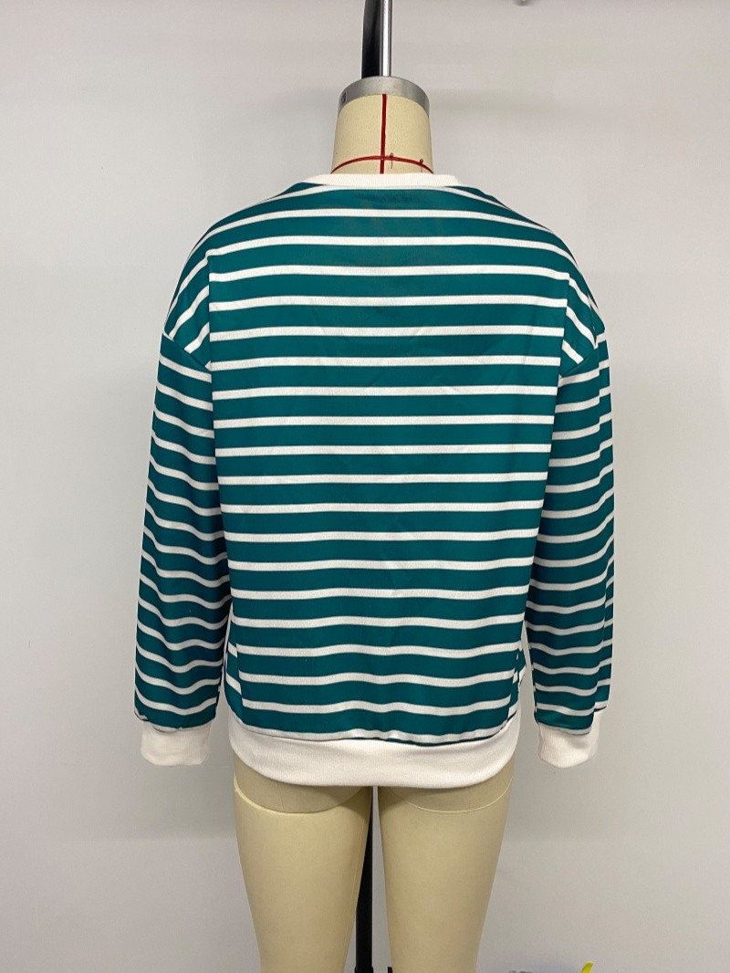 Striped contrasting top round neck patchwork pullover loose sports hoodie
