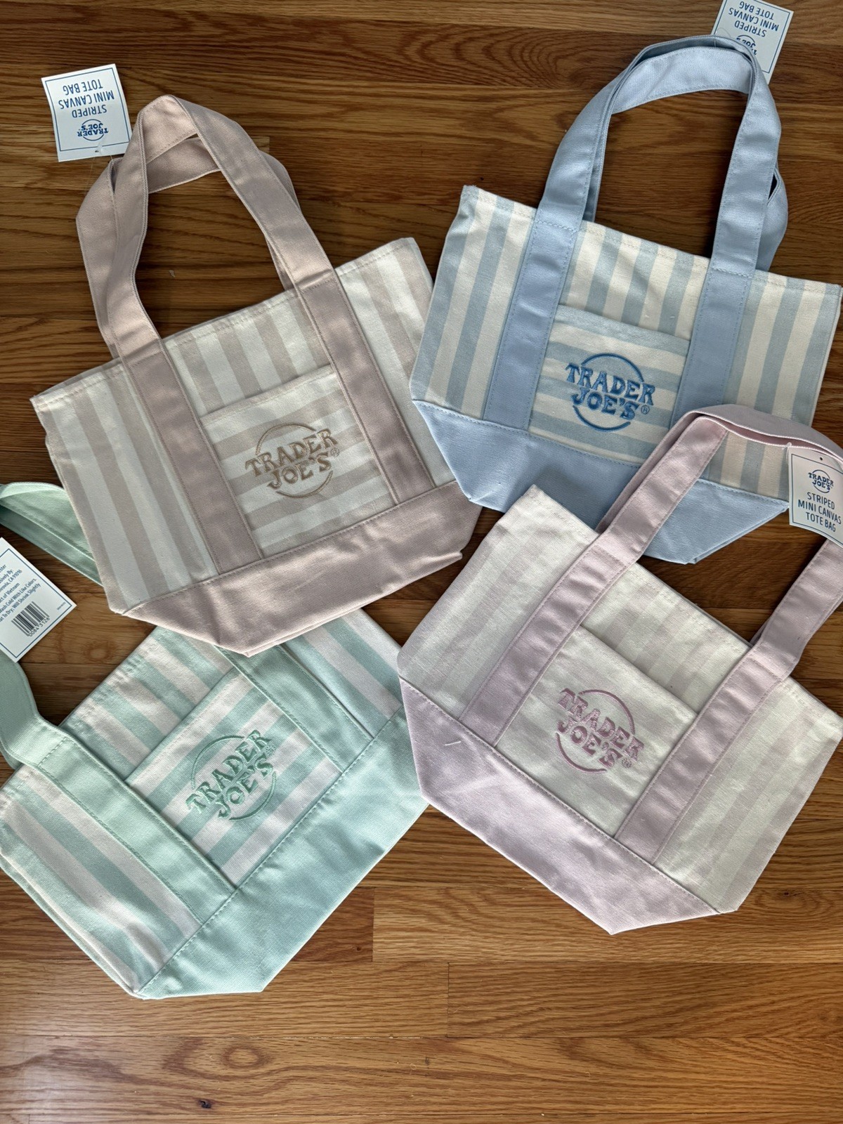 Mini Canvas Trader Joes Tote Bags Limited Striped Pastel 4- pack multicolored