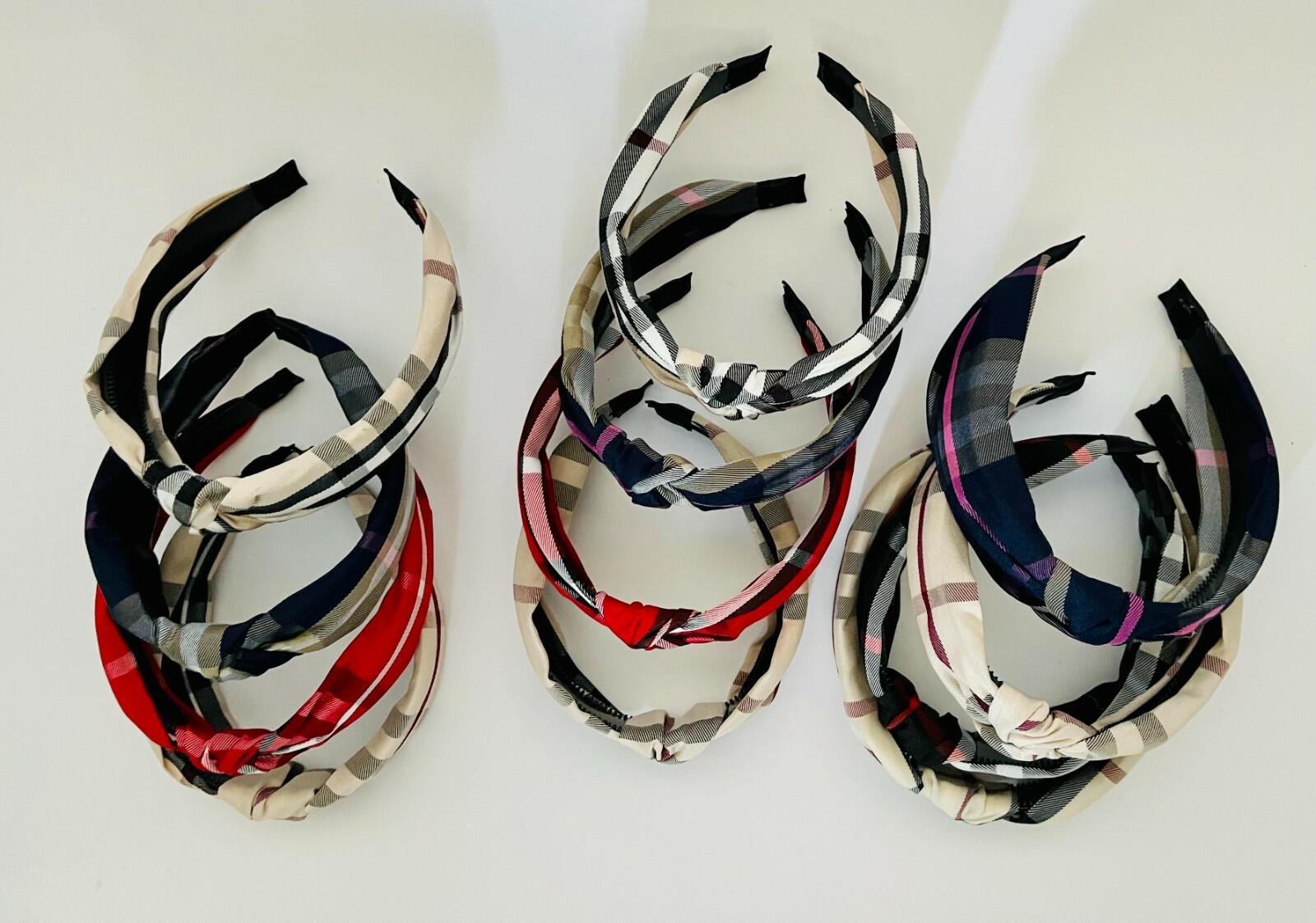 4 PCS Plaid Fabric Plastic Headband Checkered Design Fabric Hair Band Fashion
