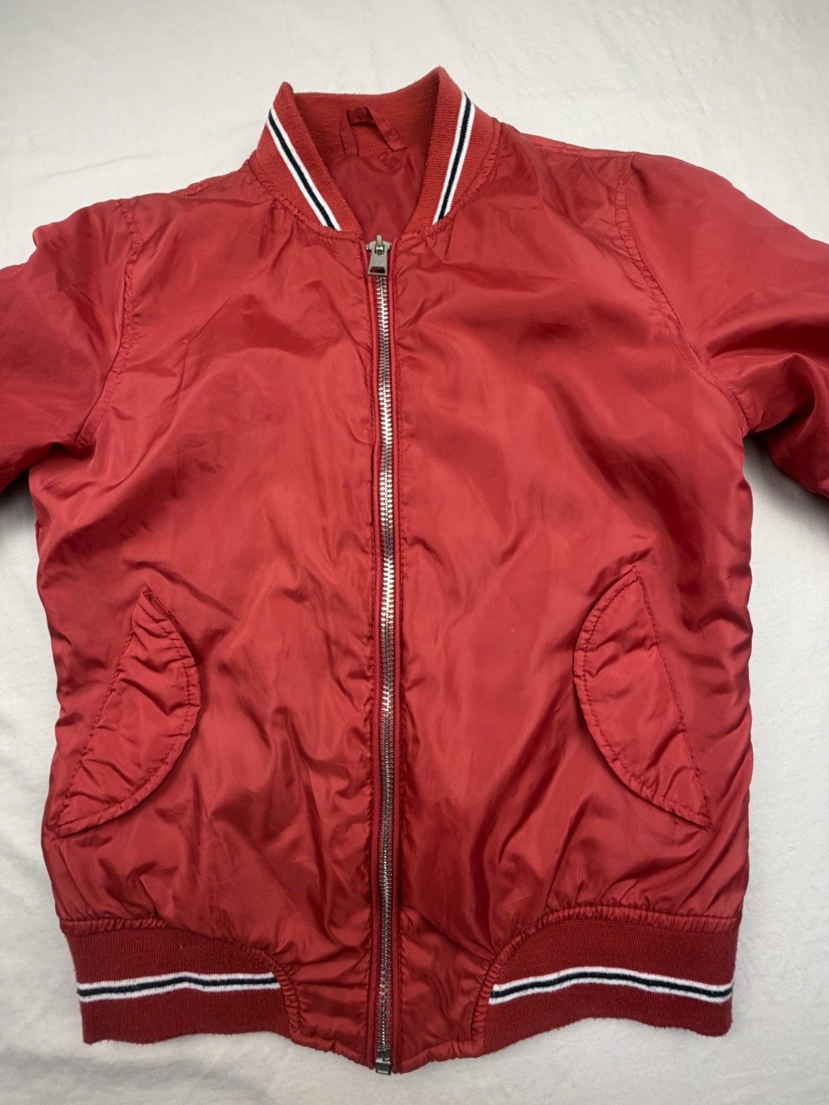Unbranded Red Bomber Jacket Kids Minimalist Streetwear Zip Black Striped