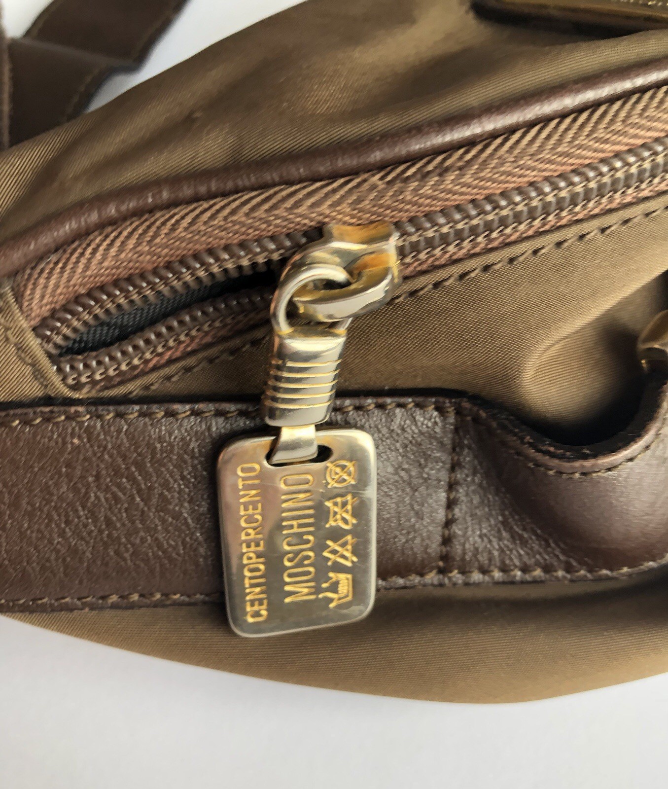 MOSCHINO Redwall Vintage Brown Nylon Gold Logo Fanny Pack Belt Bag