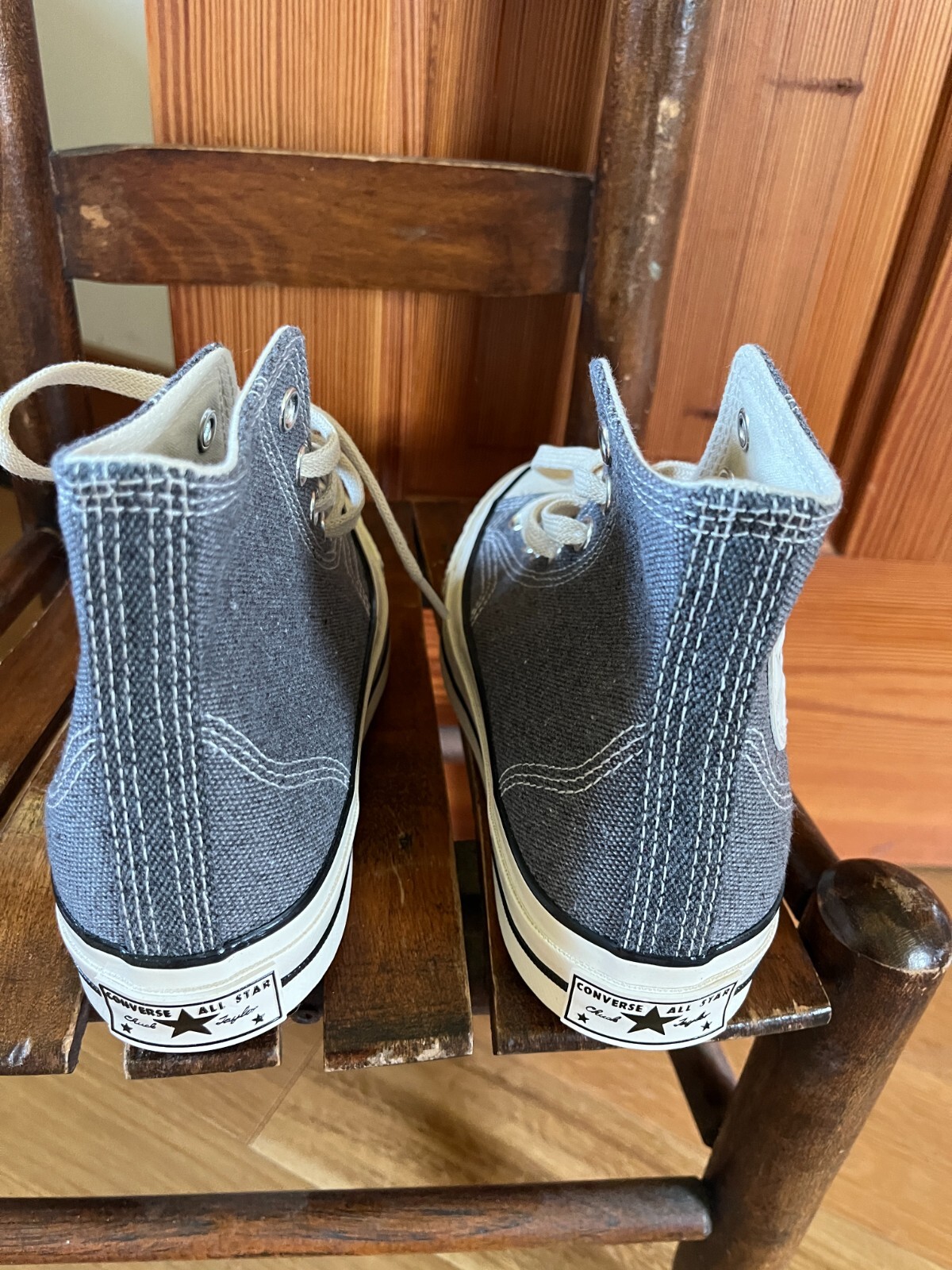 Chuck Taylor Converse Gray Blue Denim w Cream High Top Tennis Shoes Women’s Size