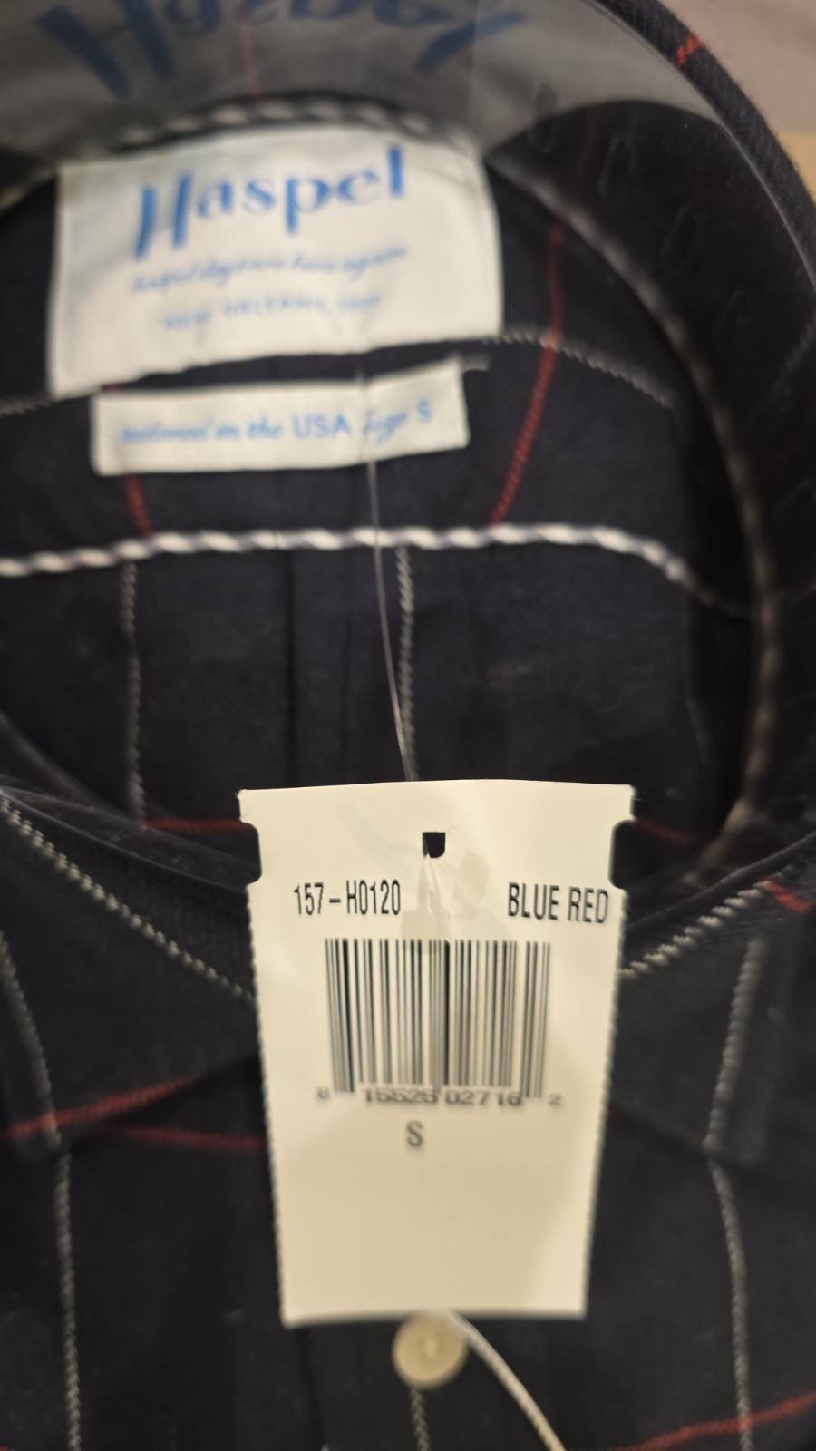 NWT Haspel 1909 Men’s S Shirt Windowpane Blue Red USA Made Factory Fold Heritage