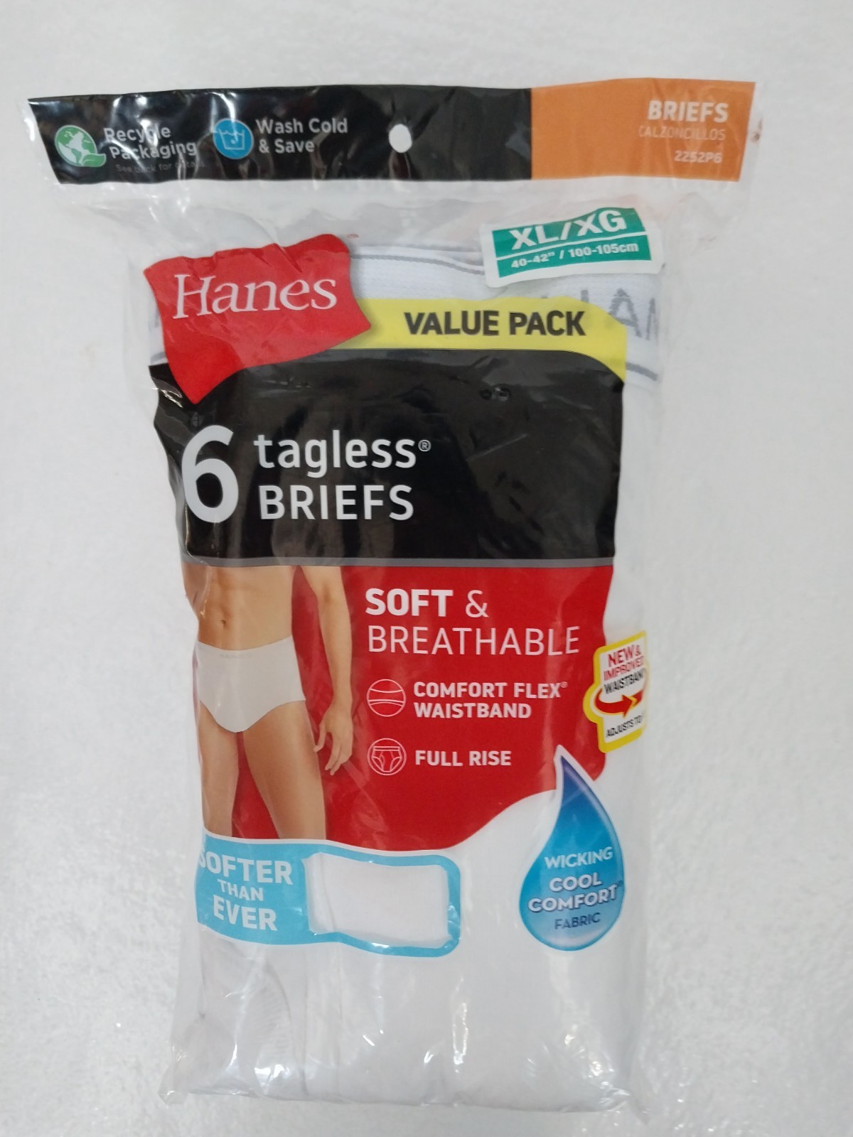 HANES Men Briefs 6 Pack Tagless Briefs White Wicking XL 40-42” SEALED NEW!