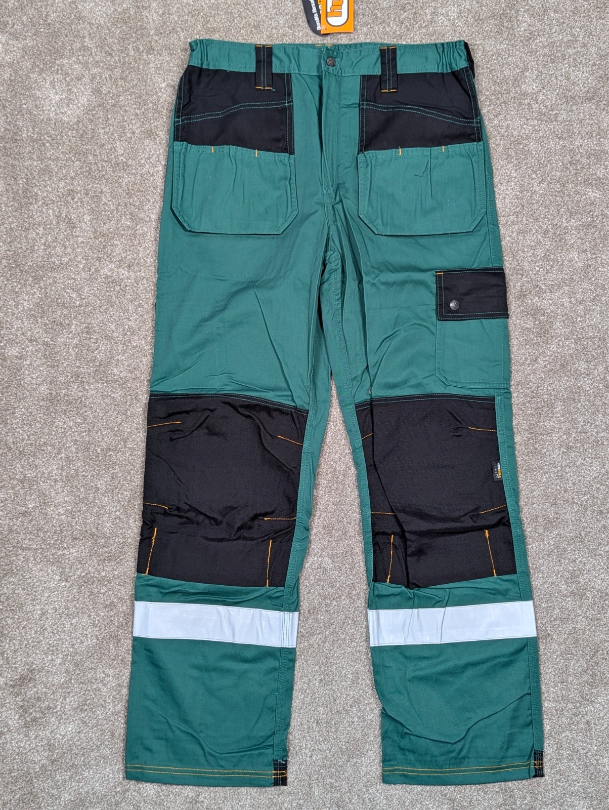 HYMAC Heavy Duty Work Trousers W34 Safety Cordura Green Black Hi Vis Knee Pants