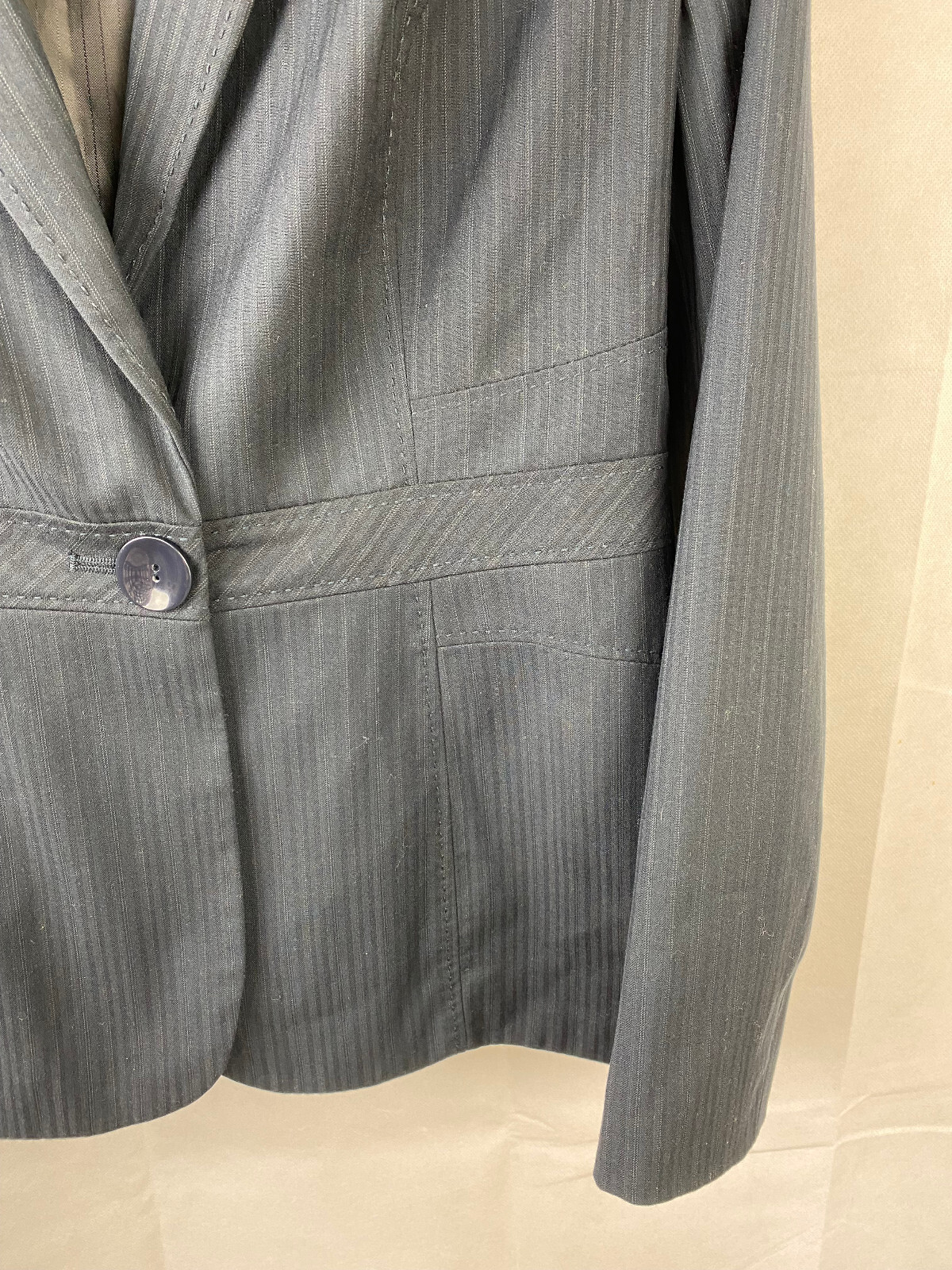 Bhs Classic Vintage Pinstripe Dark Navy Suit Blazer UK 10