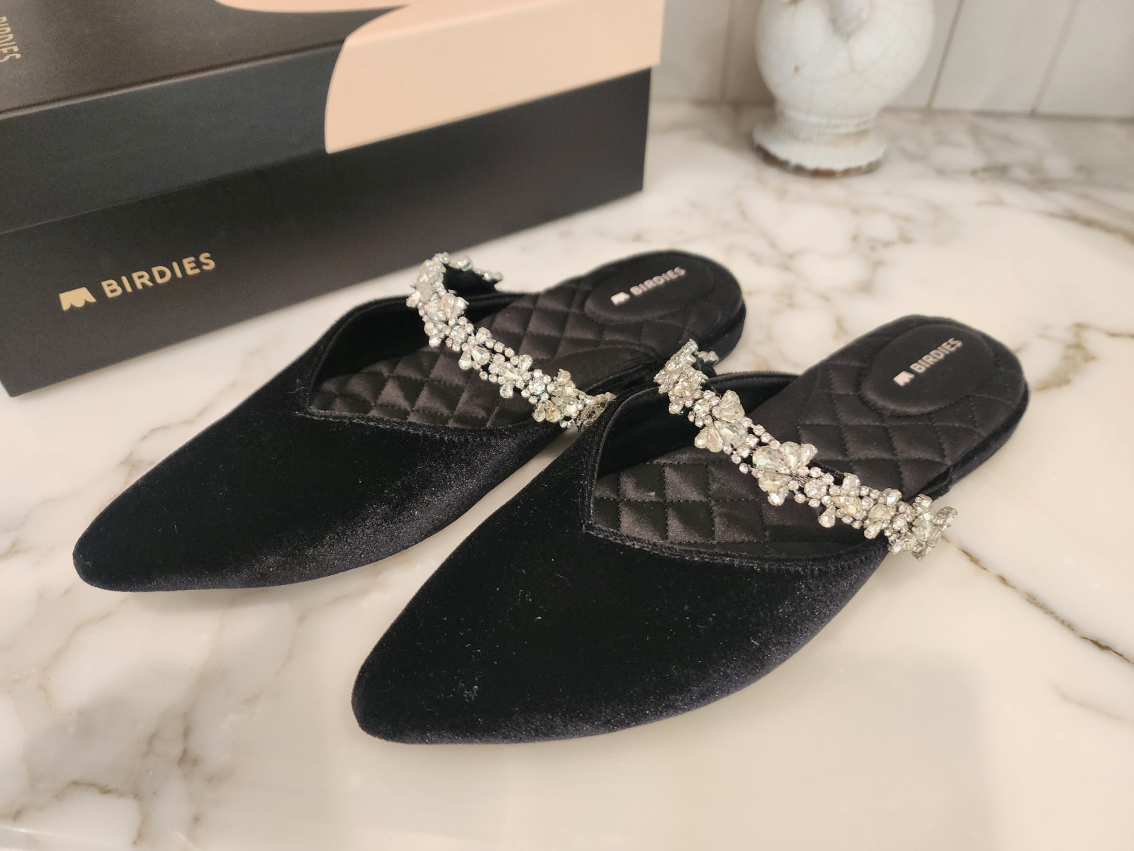birdies Black Velvet with Rhinestones shoes