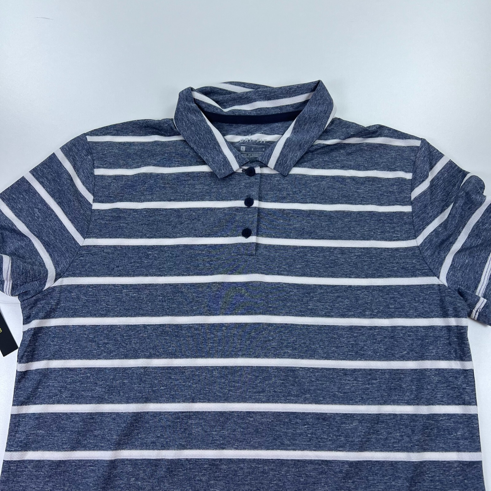 NEW Nike Polo Shirt Womens Large Blue Striped Golf Dri Fit Lightweight