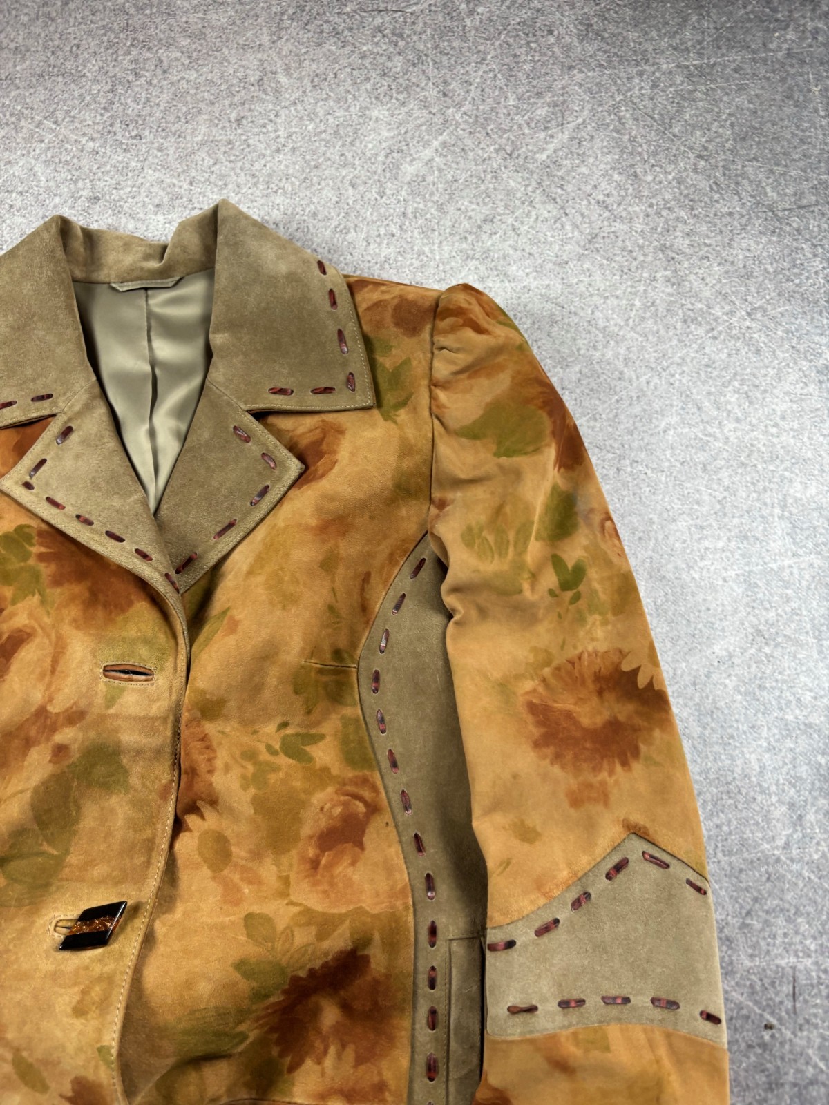 Vintage Genuine Suede Floral Jacket Boho Cottagecore Western Art Nouveau Rare