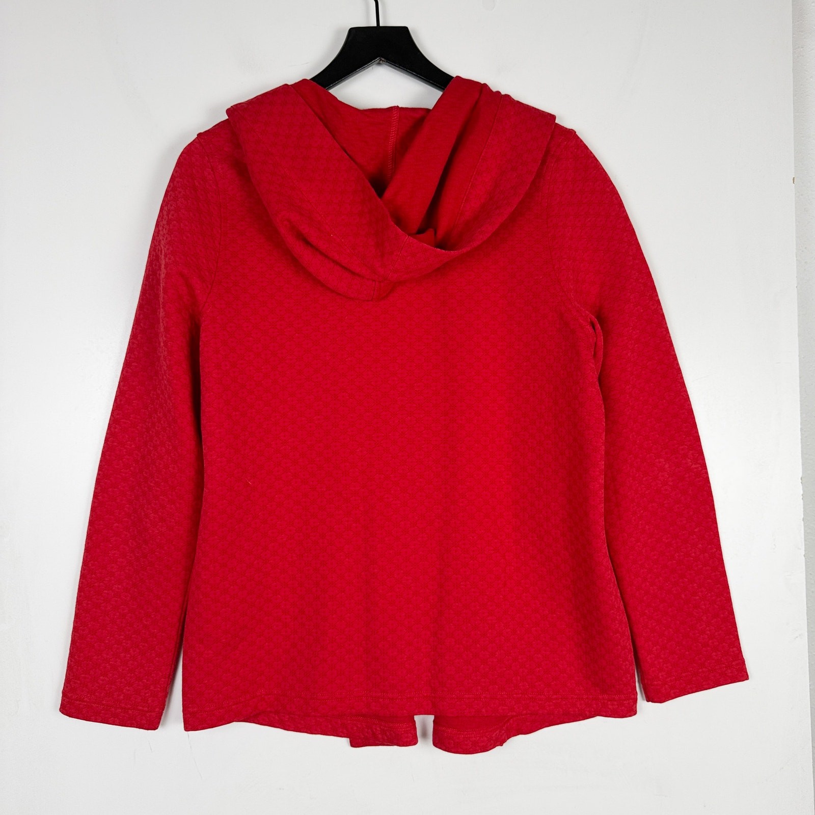 J.Jill Open Front Hooded Cardigan Textured Red Cotton – M