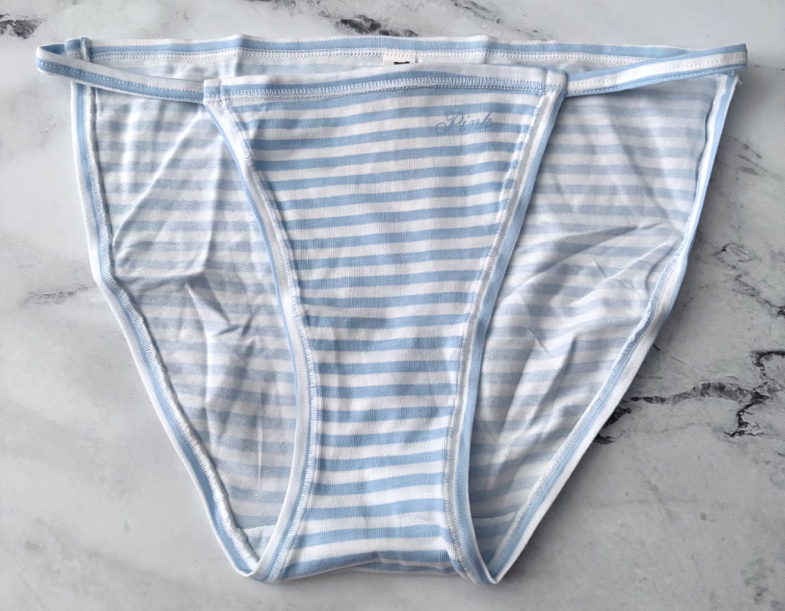PINK Victoria’s Secret String Bikini Panty Blue White Striped S L XL 2XL
