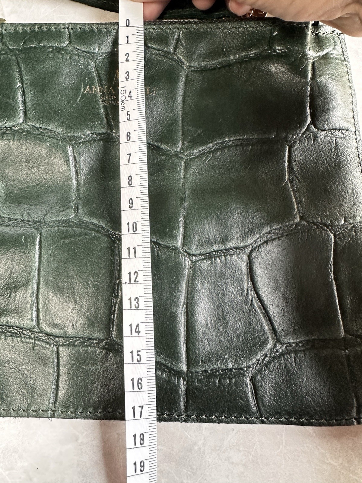 Anna Virgili Italy Green Crocodile Embossed Leather Handbag Shoulder Bag Set