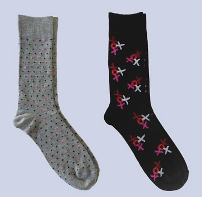 MENS SIZE 7-12 DESIGNER CREW SOCKS 2-PAIR POLY-SPANDEX BLEND RIBBED BAND