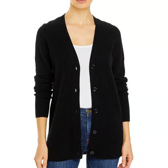 C Designer 100% Cashmere Black Grandfather Cardigan Sweater – Small -msrp $188