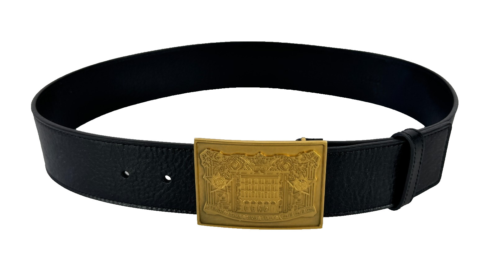 Fendi New Auth Women Black Leather Gold Tone Belt 75 cm 30 in Palazzo Buckle Bag