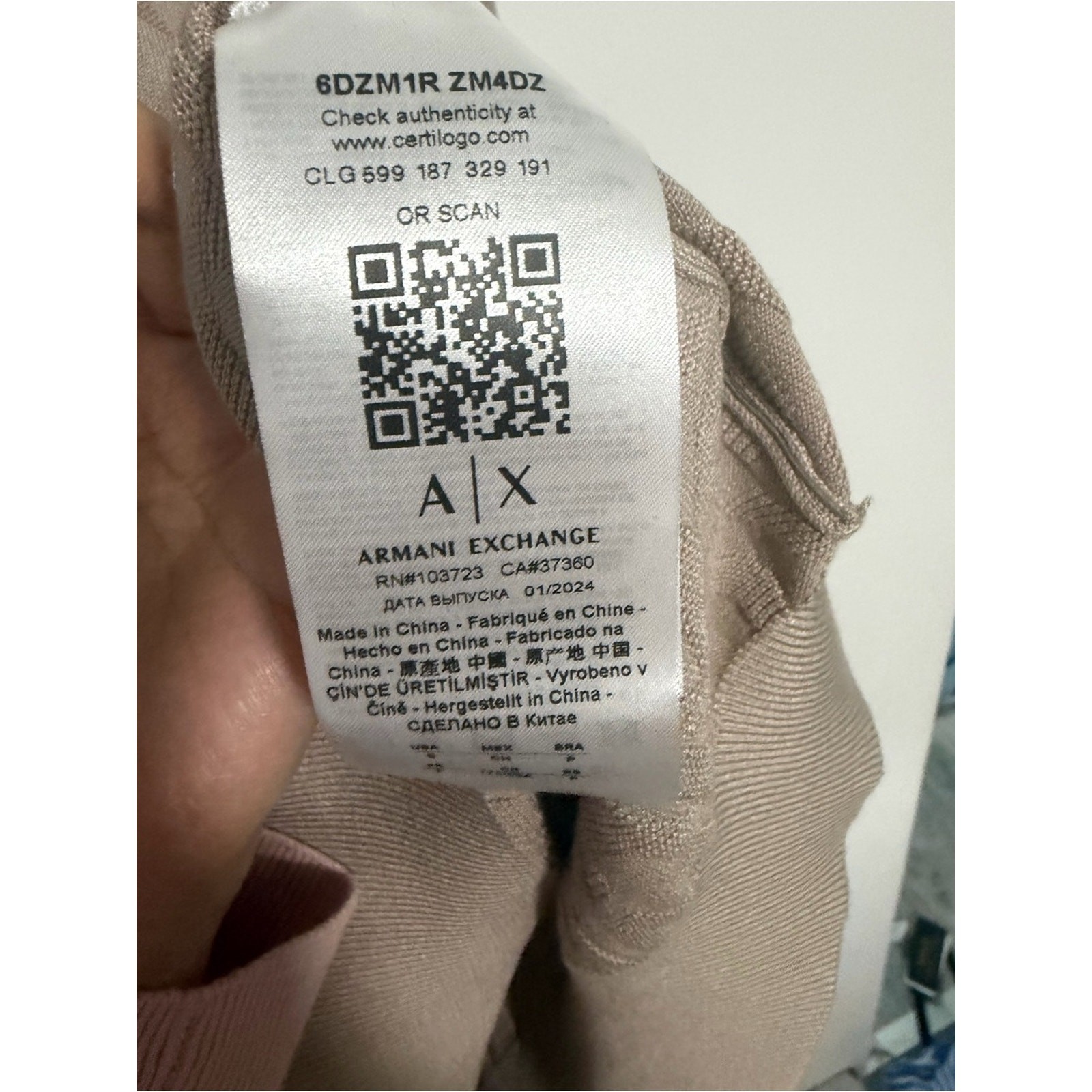 Armani Exchange Beige Taupe Logo Knit Top