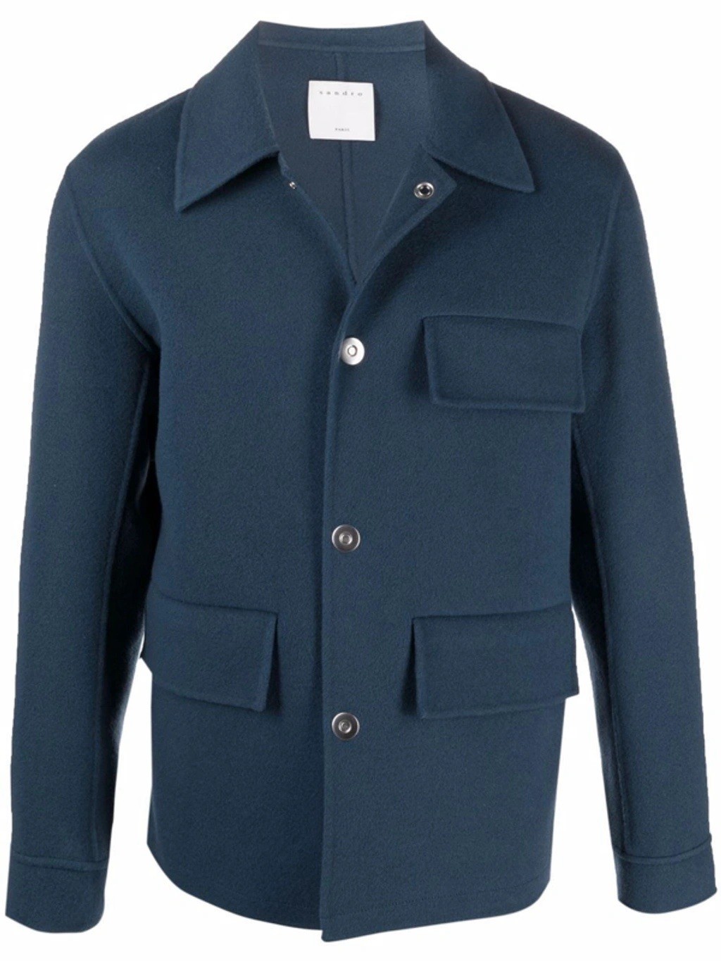 SANDRO Paris Worker Wool Jacket Mens SMALL Wool Unlined Polo Neck Pockets Short